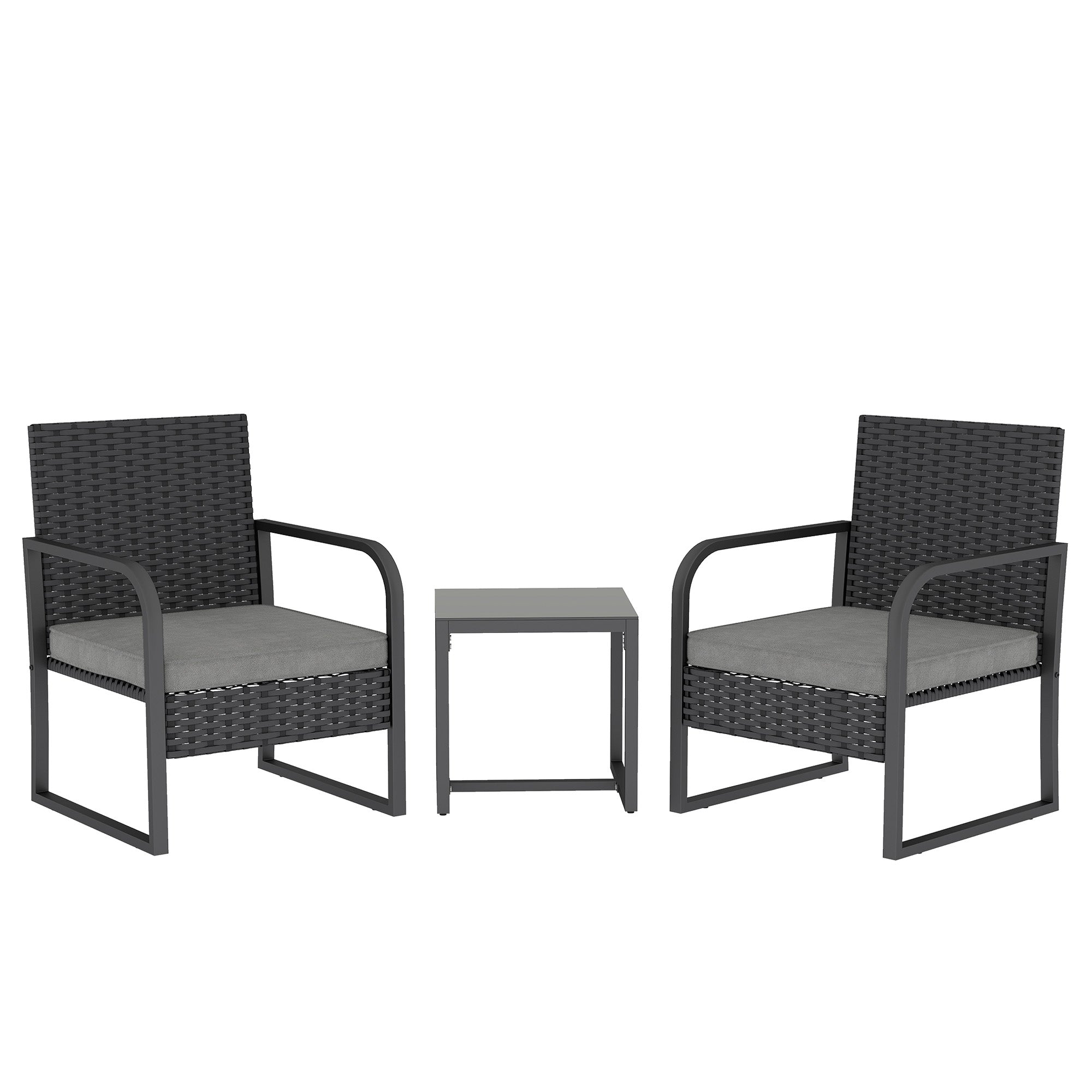 Outsunny Rattan Bistro Set, 3 Piece Garden Furniture Set with Cushions and Glass Top Table, Black