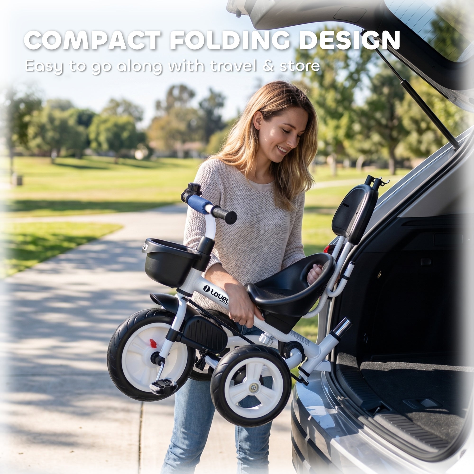 HOMCOM Metal Frame 6 in 1 Baby Push Tricycle with Parent Handle for 1-5 Years Old, Dark Blue