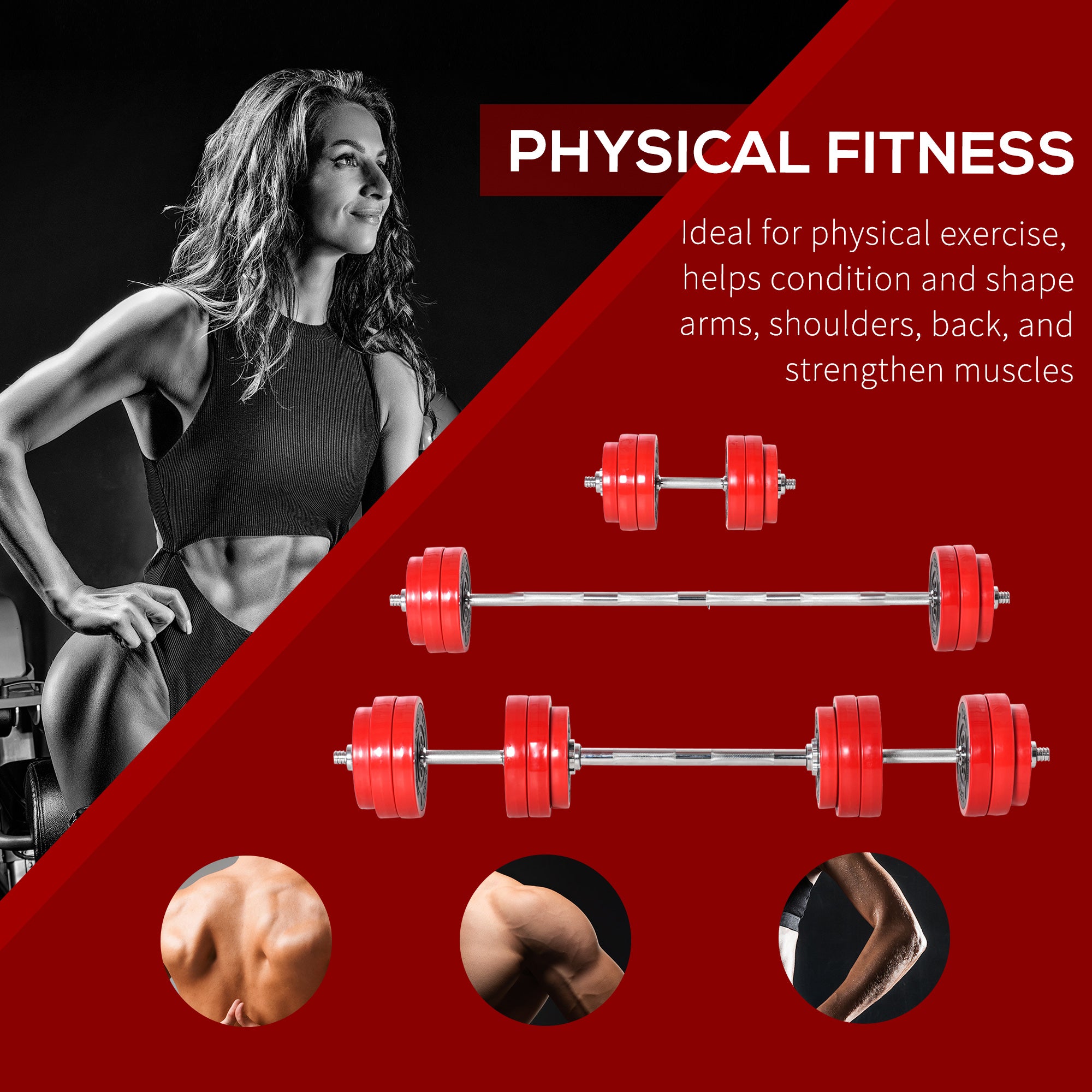 HOMCOM 30KGS 2-In-1 Dumbbell & Barbell Adjustable Set Strength Muscle Exercise Fitness Plate Bar Clamp Rod Home Gym Sports Area - North Peak Garden Furniture