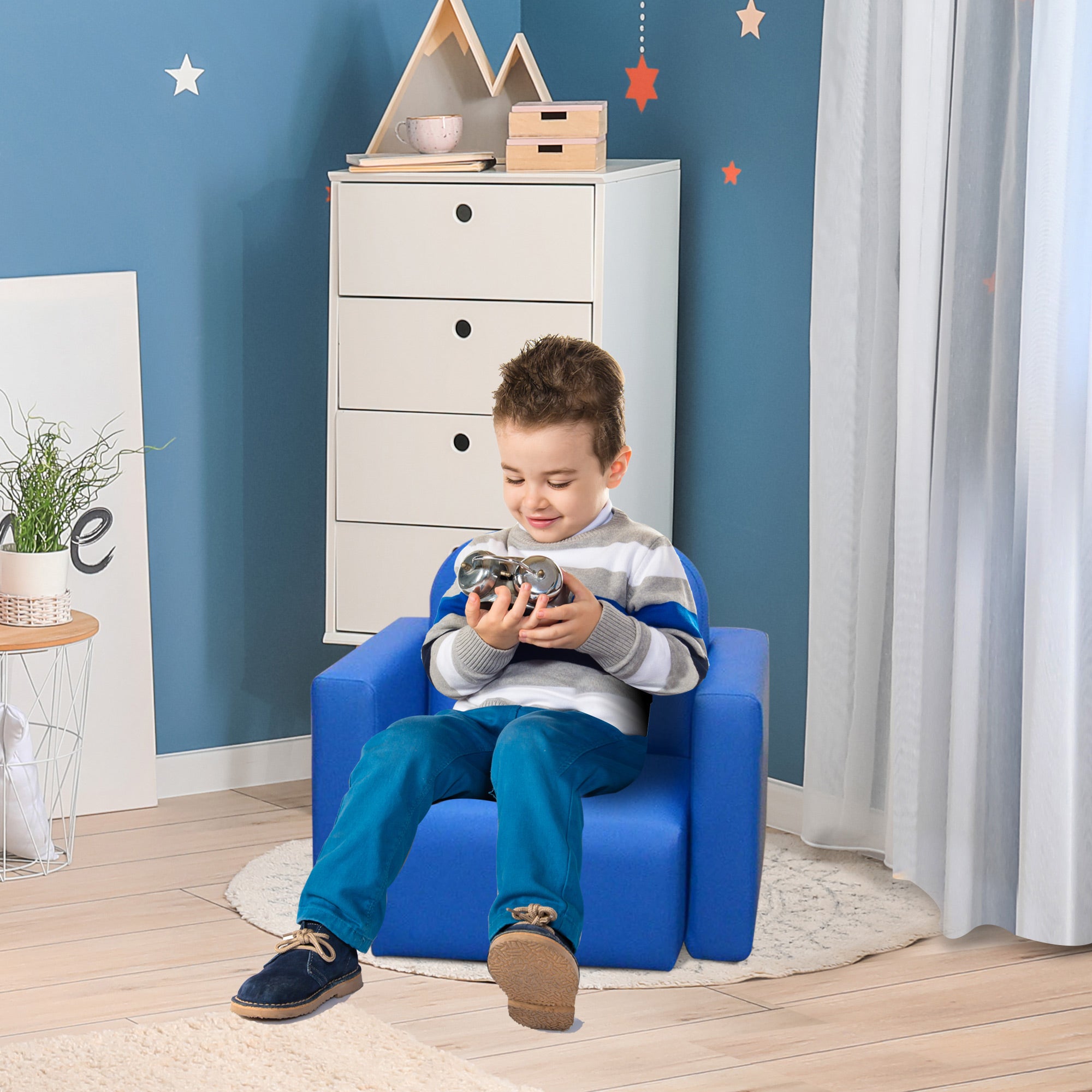 HOMCOM 2 In 1 Toddler Sofa Chair, 48 x 44 x 41 cm, for Game Relax Playroom, Blue - North Peak Garden Furniture