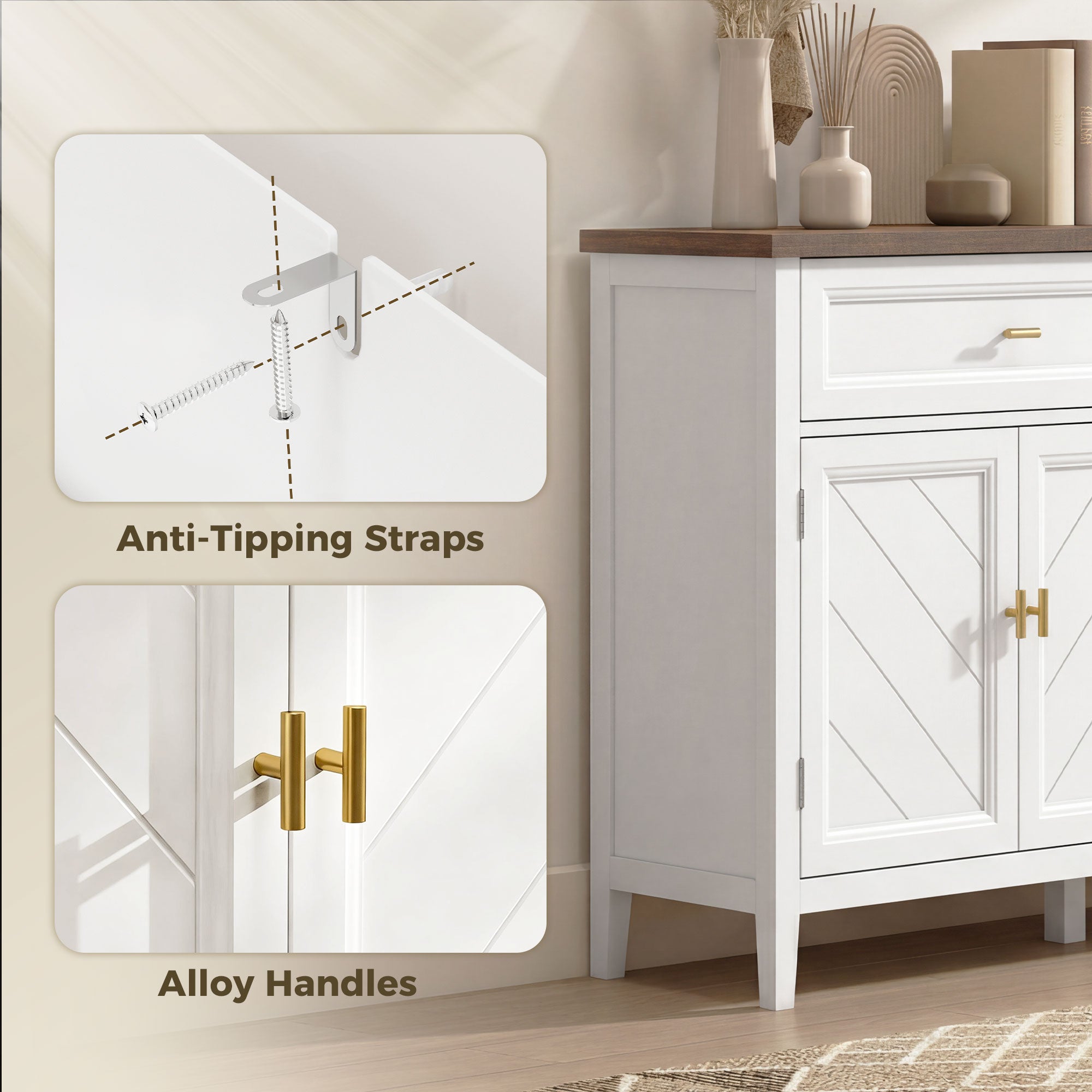 HOMCOM Modern Sideboard with 3 Doors, 2 Drawers and Adjustable Shelves, White