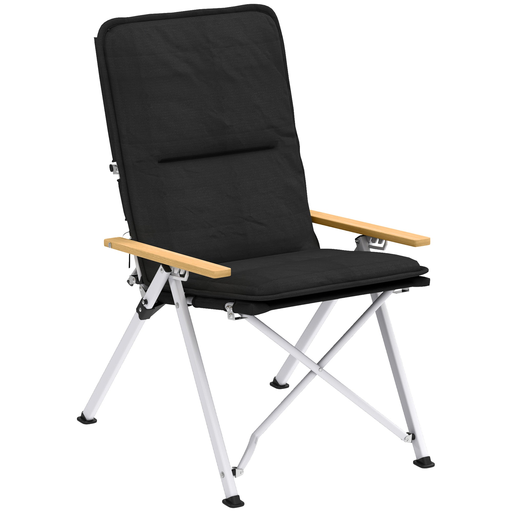 Outsunny Portable Camping Chair for Adults, High Back Folding Chair with Padded Seat and Carry Bag, Outdoor Recliner for Hiking, Fishing, Beach and Picnic, Black - North Peak Garden Furniture