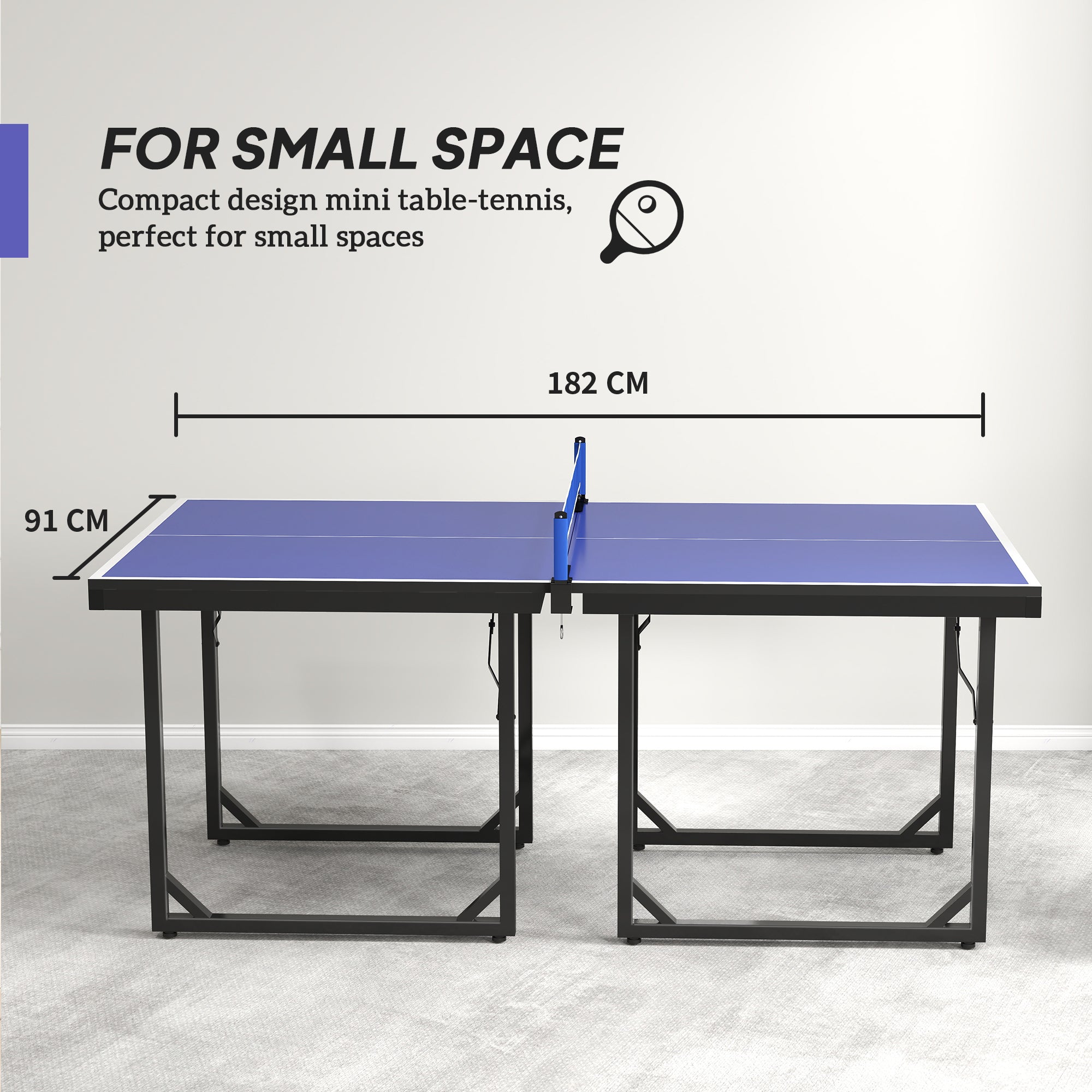 HOMCOM 6ft 182cm Mini Table Tennis Table Folding Ping Pong Table with Net Multi-Use Table for Indoor Outdoor Game, Blue