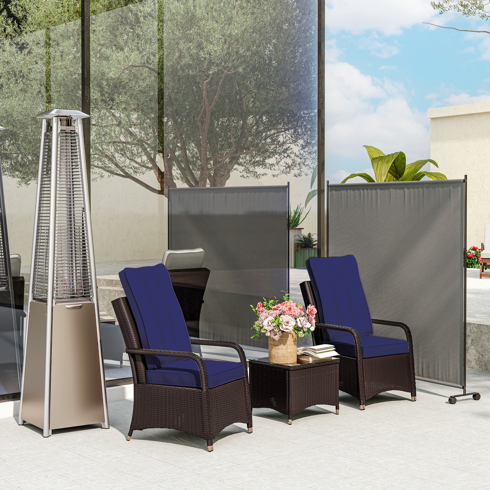 Outsunny 183 x 181cm Outdoor Privacy Screen, with Wheels - Dark Grey - North Peak Garden Furniture