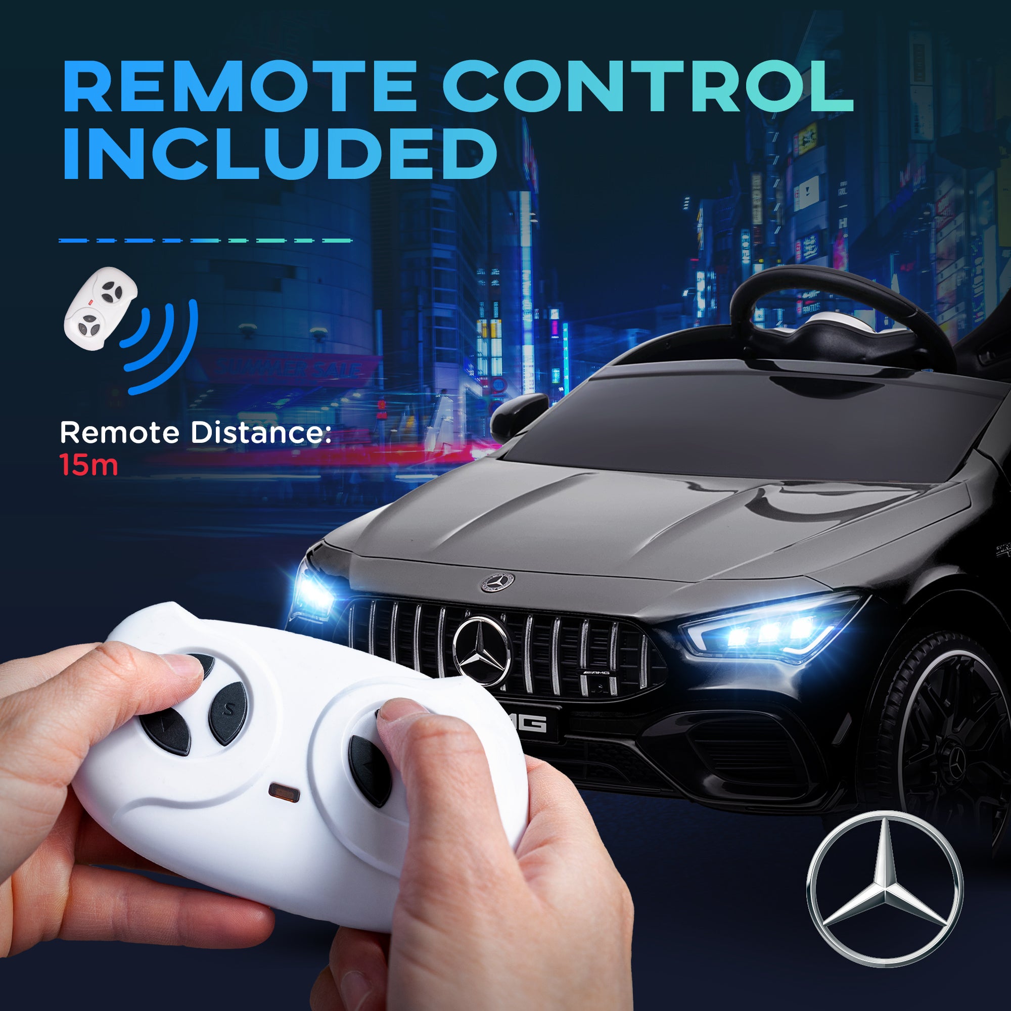 AIYAPLAY Mercedes-AMG CLA 45 Licensed 12V Kids Electric Car Ride on Car w/ Remote, Suspension Lights Music Horn - Black - North Peak Garden Furniture