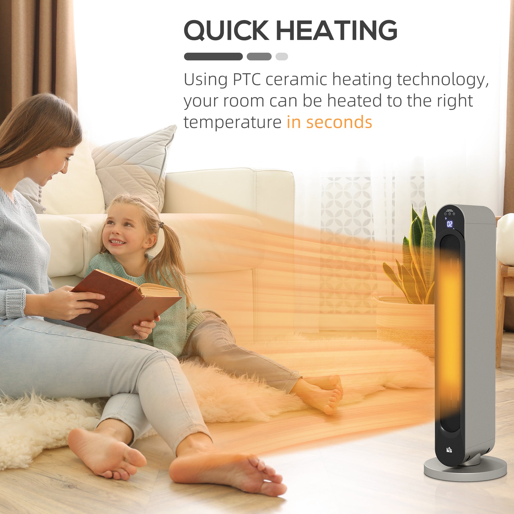 HOMCOM 2kW PTC Ceramic Tower Heater, 10-35°C Temperature Range - North Peak Garden Furniture