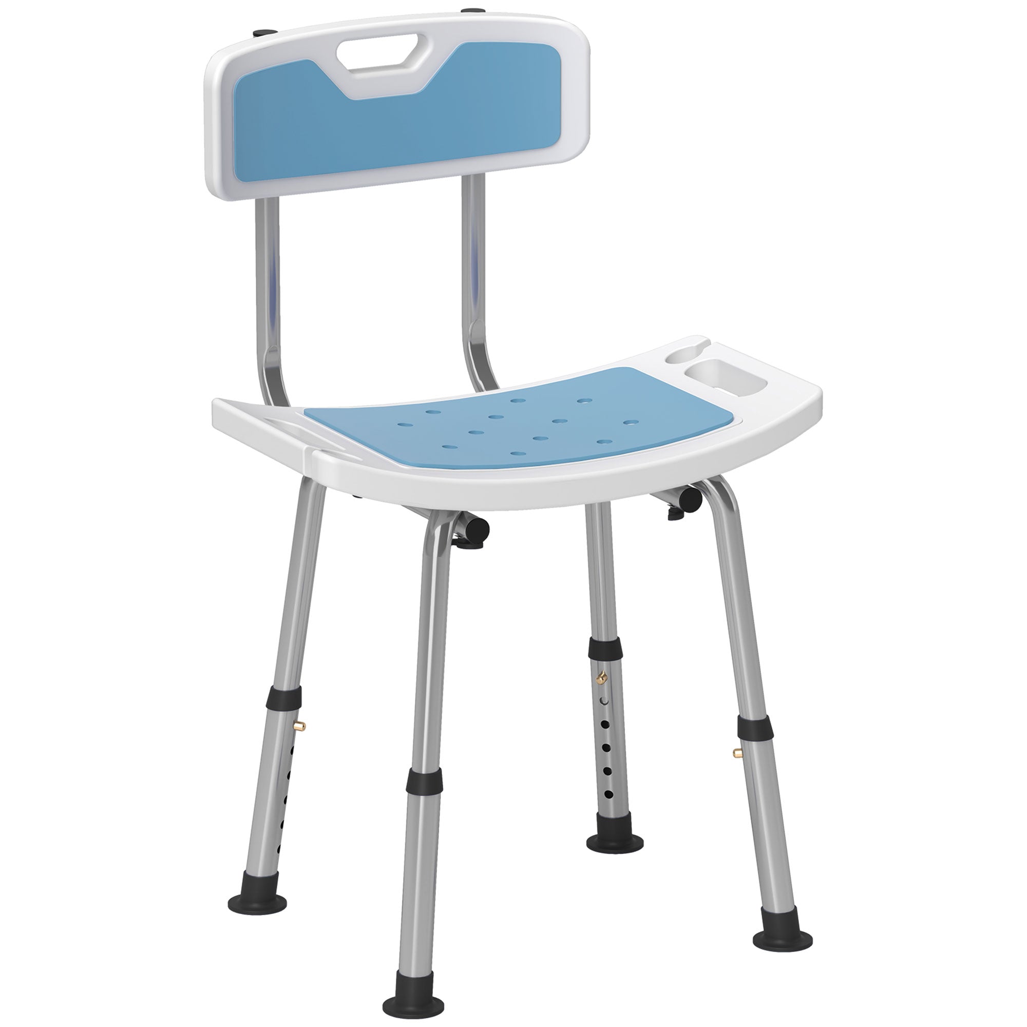 HOMCOM Shower Stool with Backrest, Height Adjustable Shower Chair with Anti-slip Foot Pads, Shower Head Holder, Light Blue - North Peak Garden Furniture