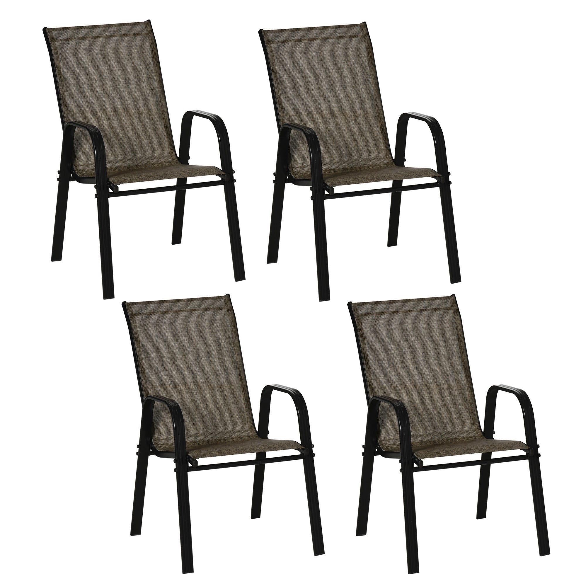 Outsunny Set of Four Stackable Mesh Seat Chairs - Mixed Brown - North Peak Garden Furniture