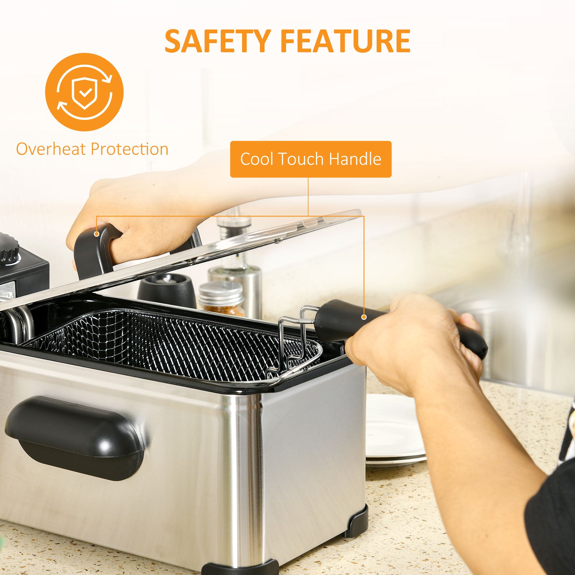 HOMCOM 3 Litre Stainless Steel Deep Fat Fryer with Adjustable Temp, 60min Timer, Viewing Window and Safety Cut Out, 2000W - North Peak Garden Furniture