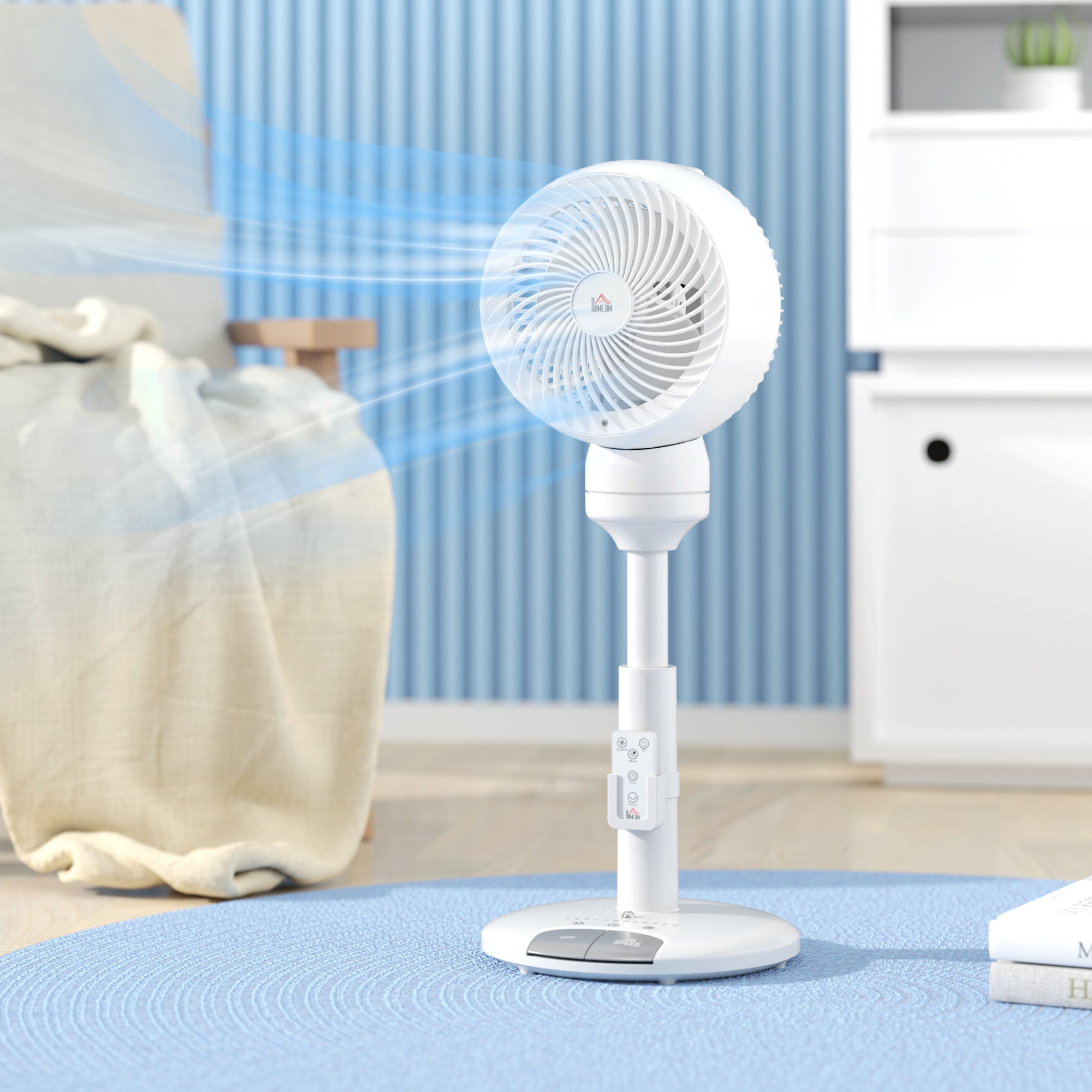 HOMCOM 9'' Air Circulator Fan 3 Speed 3 Mode, 70° Oscillation 90° Vertical Tilt, Remote Controller, for Living Room, Bedroom, Office, White