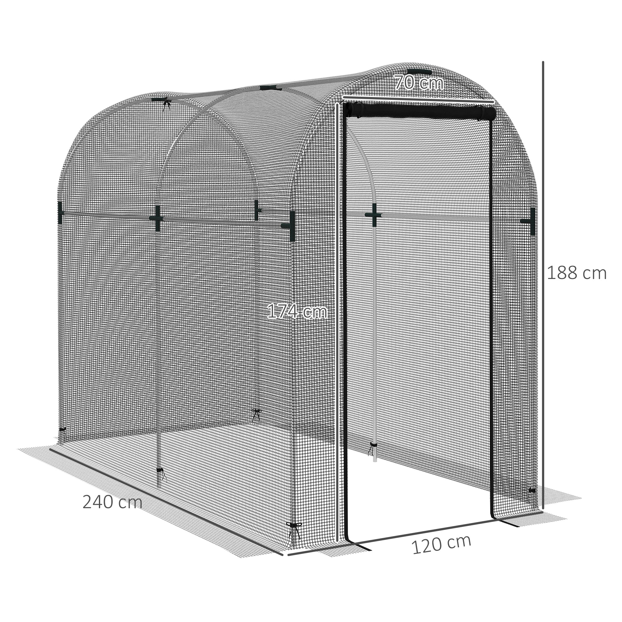 Outsunny Galvanised Steel Fruit Cage, Plant Protection Tent with Zipped Door, 1.2 x 2.4 x 1.9m, Black - North Peak Garden Furniture