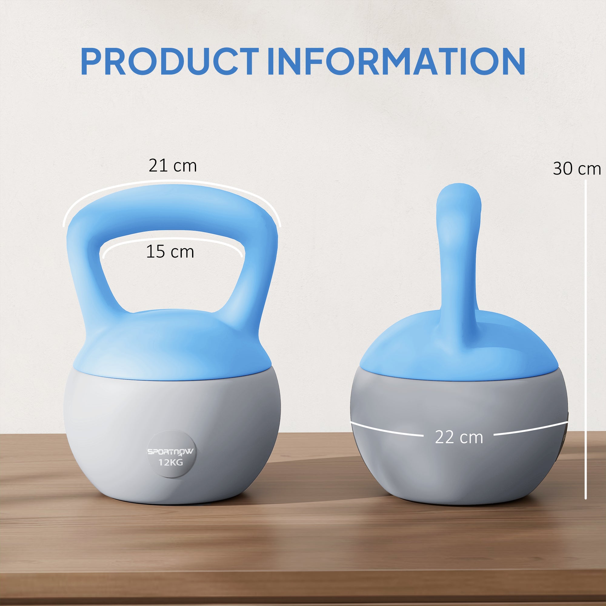 SPORTNOW 12KG Soft Kettlebell, Kettlebell with Non-Slip Handle for Home Gym, Weight Lifting, Strength Training, Light Blue/Grey
