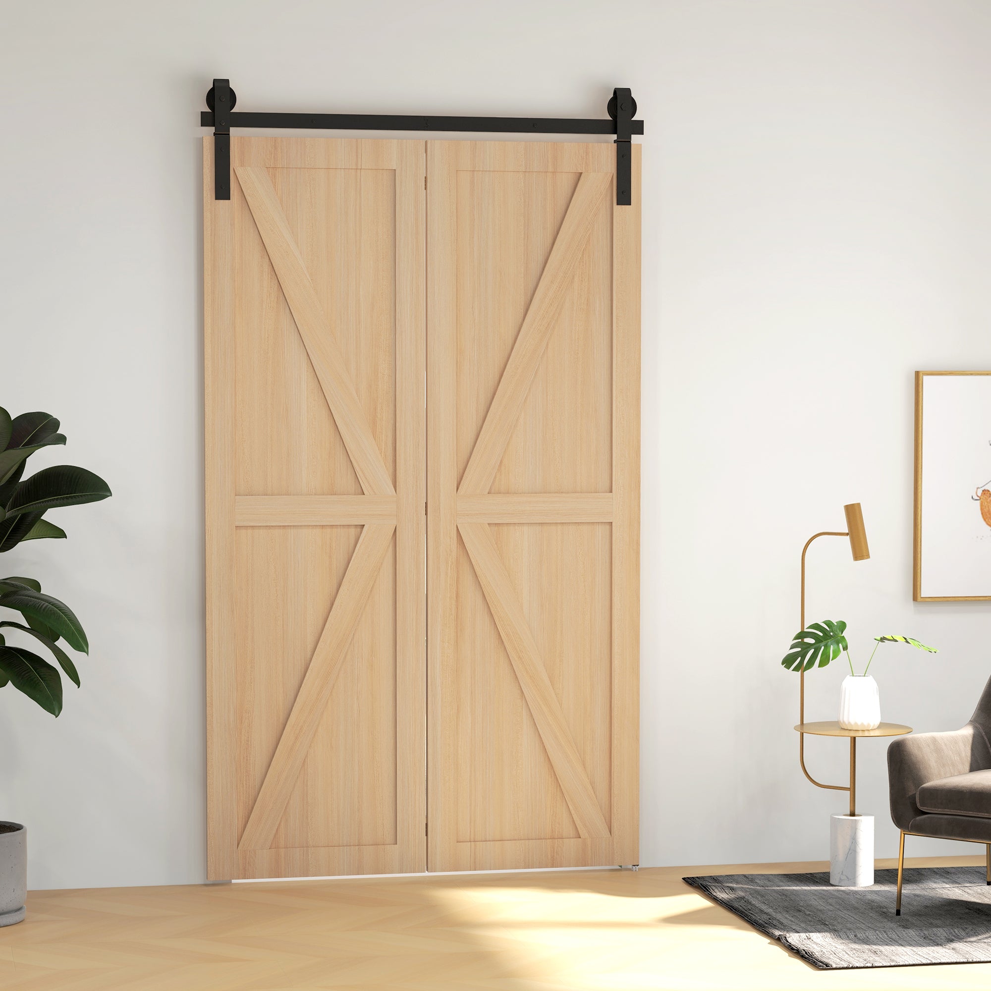 HOMCOM 4FT/122CM Bi-Folding Sliding Barn Door Hardware Track Kit, Heavy Duty Sliding Door Kit for 2 Doors with J Shape Hanger - North Peak Garden Furniture