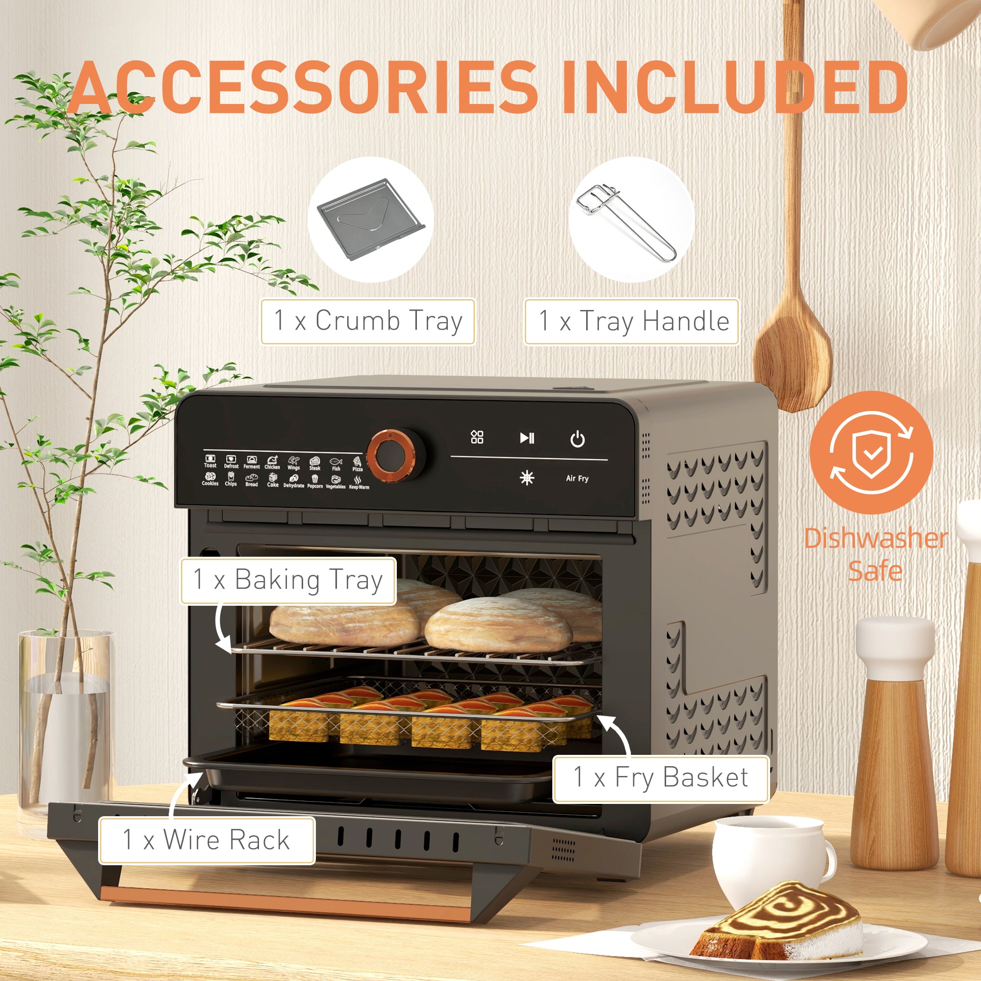 HOMCOM Air Fryer Oven, 20L Mini Oven, Multifunction Countertop Convection Oven with 16 Presets, Adjustable Temp and Time, 1400W - North Peak Garden Furniture