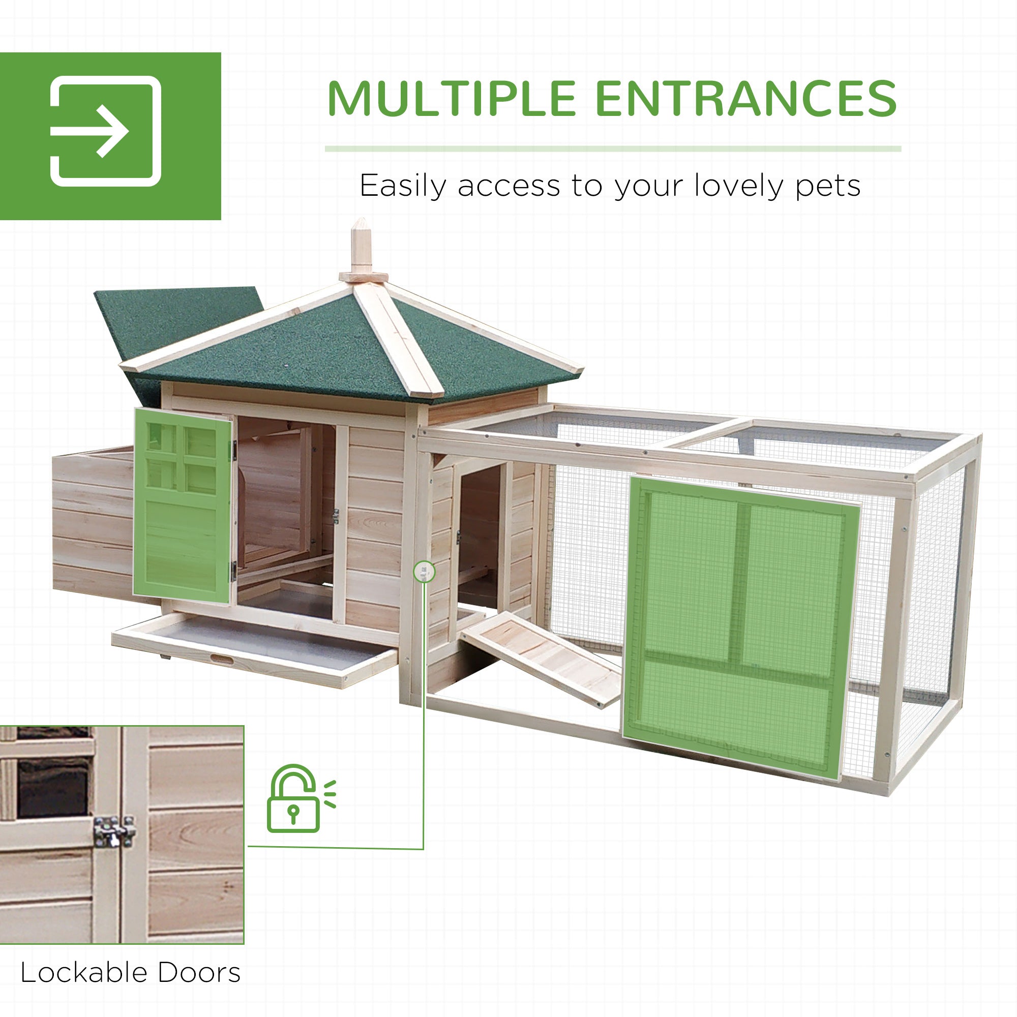PawHut Chicken Coop Small Animal Pet Cage w/ Nesting Box Outdoor Run Backyard Wooden - North Peak Garden Furniture