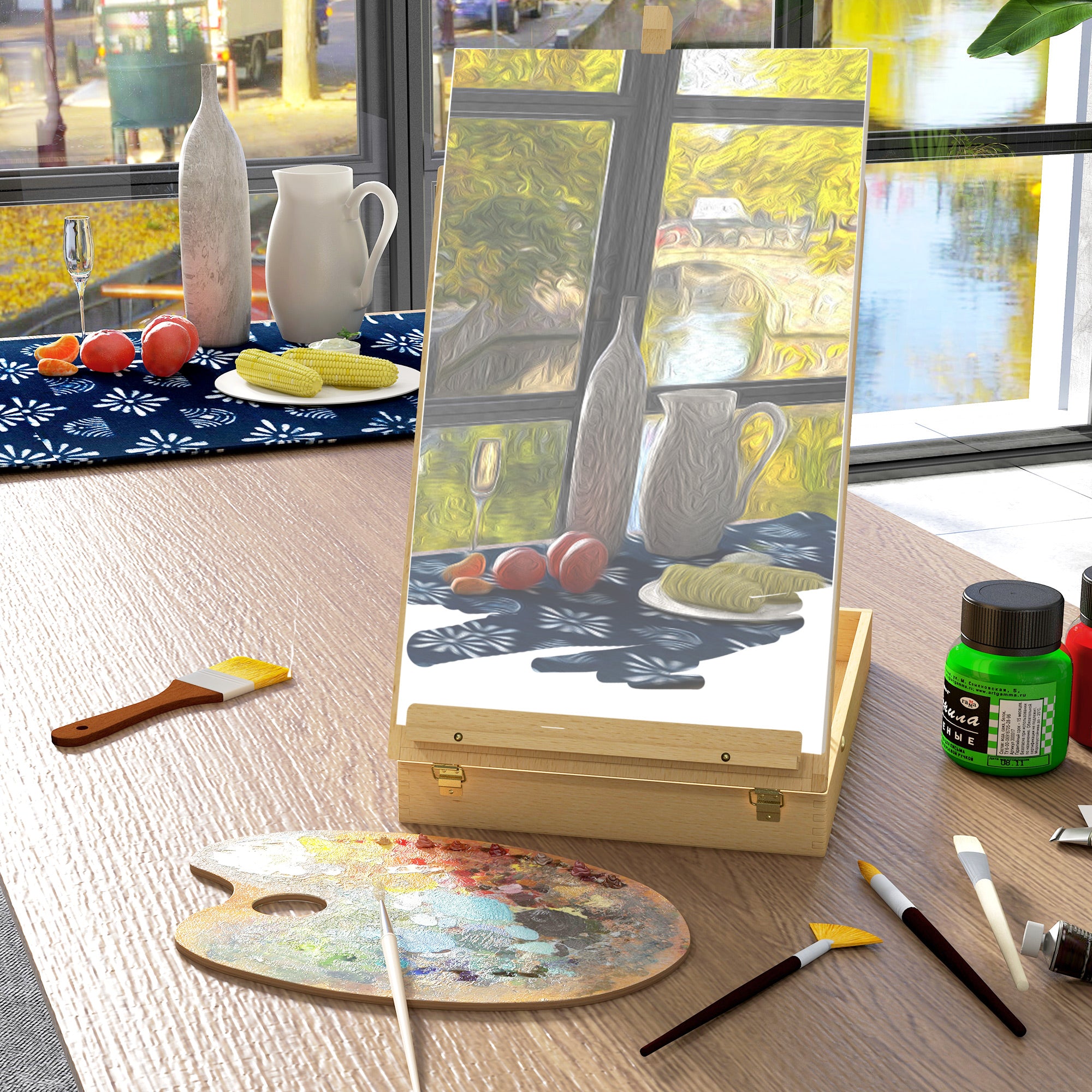 Vinsetto Wooden Table Easel Box Hold Canvas up to 61cm, Adjustable Beechwood Storage Table Box Easel, Portable Folding Artist Drawing & Sketching Board for Adults, Beginners, Artists Painting - North Peak Garden Furniture