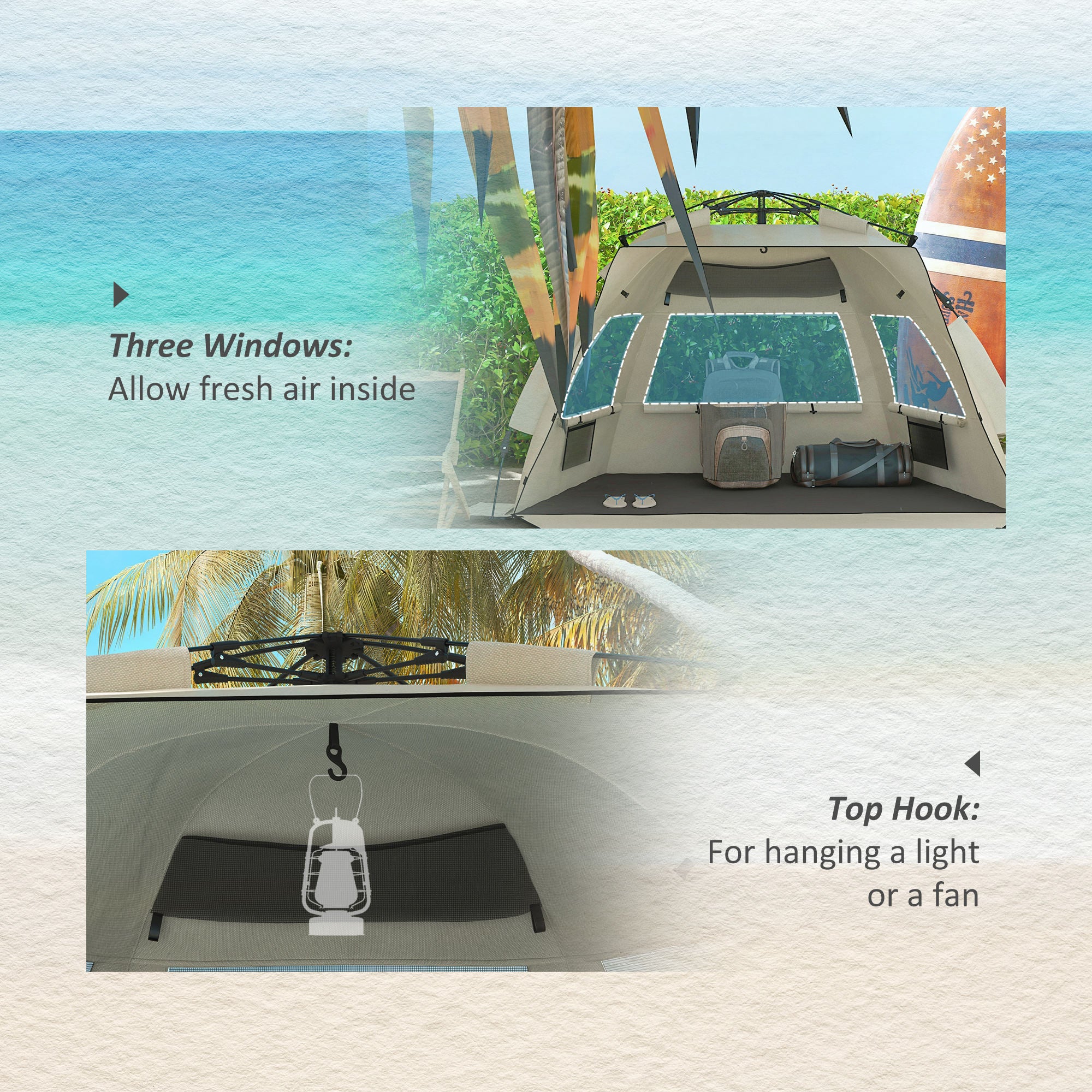 Outsunny Three-Man UPF15+ Beach Tent, with Extended Floor - Green - North Peak Garden Furniture