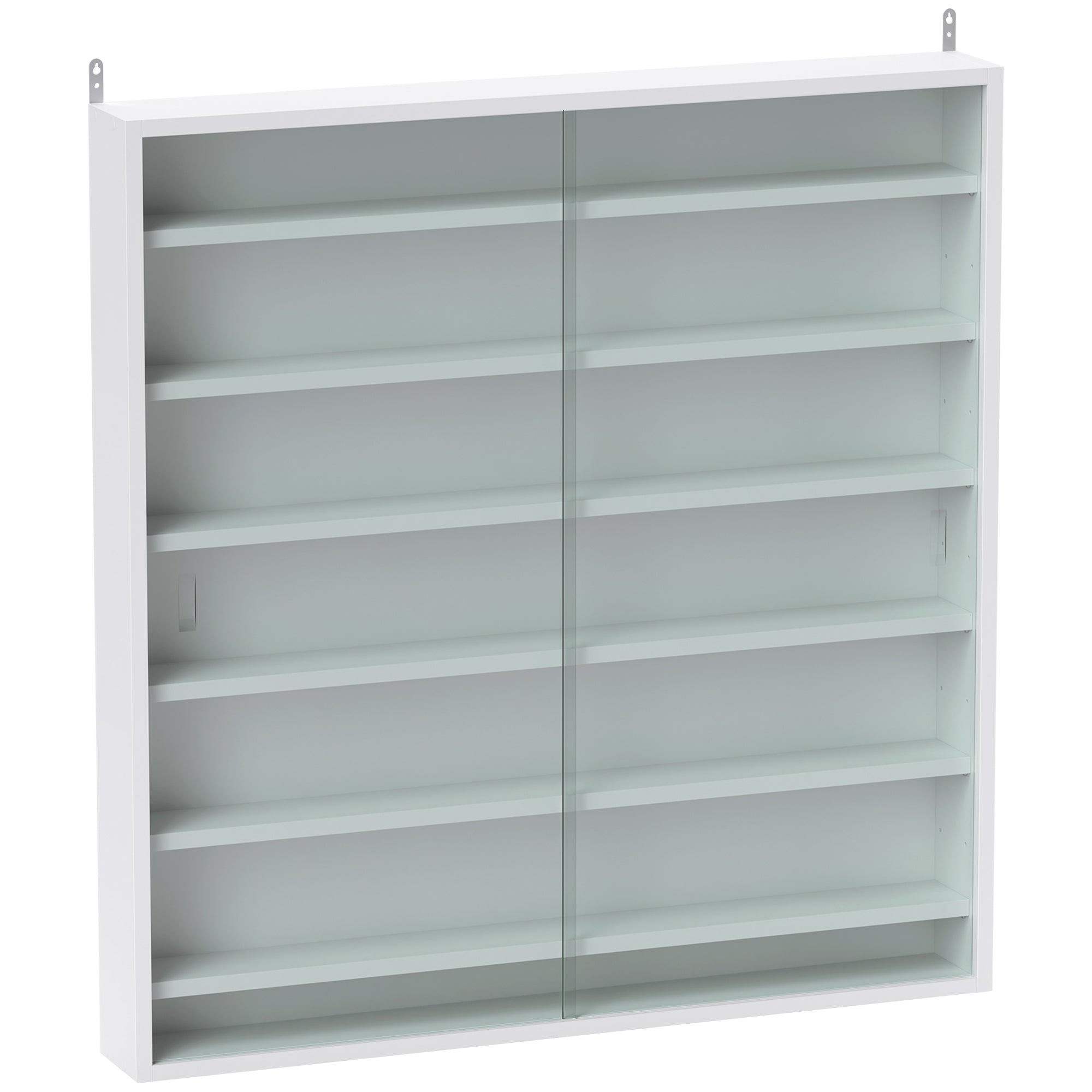 HOMCOM 7-Tier Wall Display Shelf Unit Cabinet w/ 6 Adjustable Shelves Glass Doors Home Office Ornaments 83x80cm, White