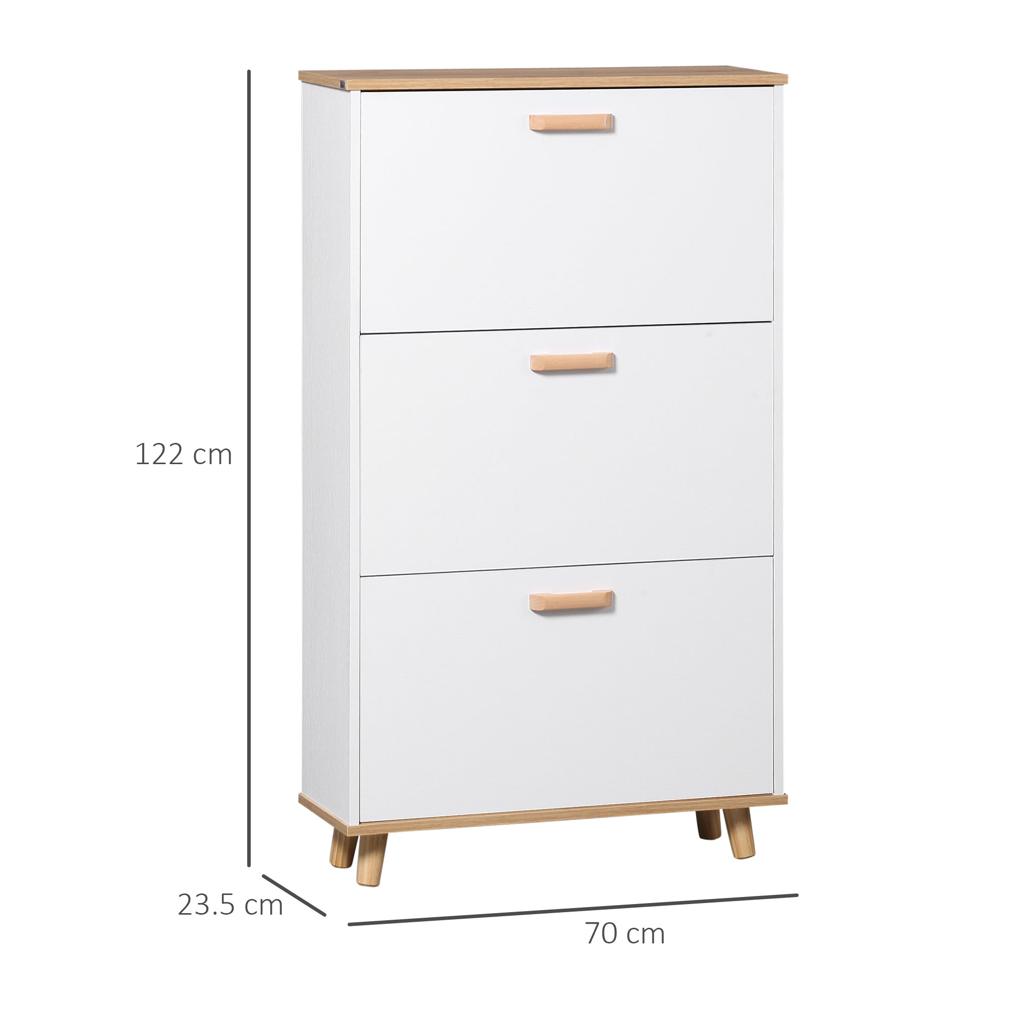 HOMCOM Narrow Shoe Cabinet, Slim Shoe Storage Cabinet with 3 Flip Drawers and Adjustable Shelves, 12 Pair of Shoes Organizer for Hallway, Entryway, White - North Peak Garden Furniture