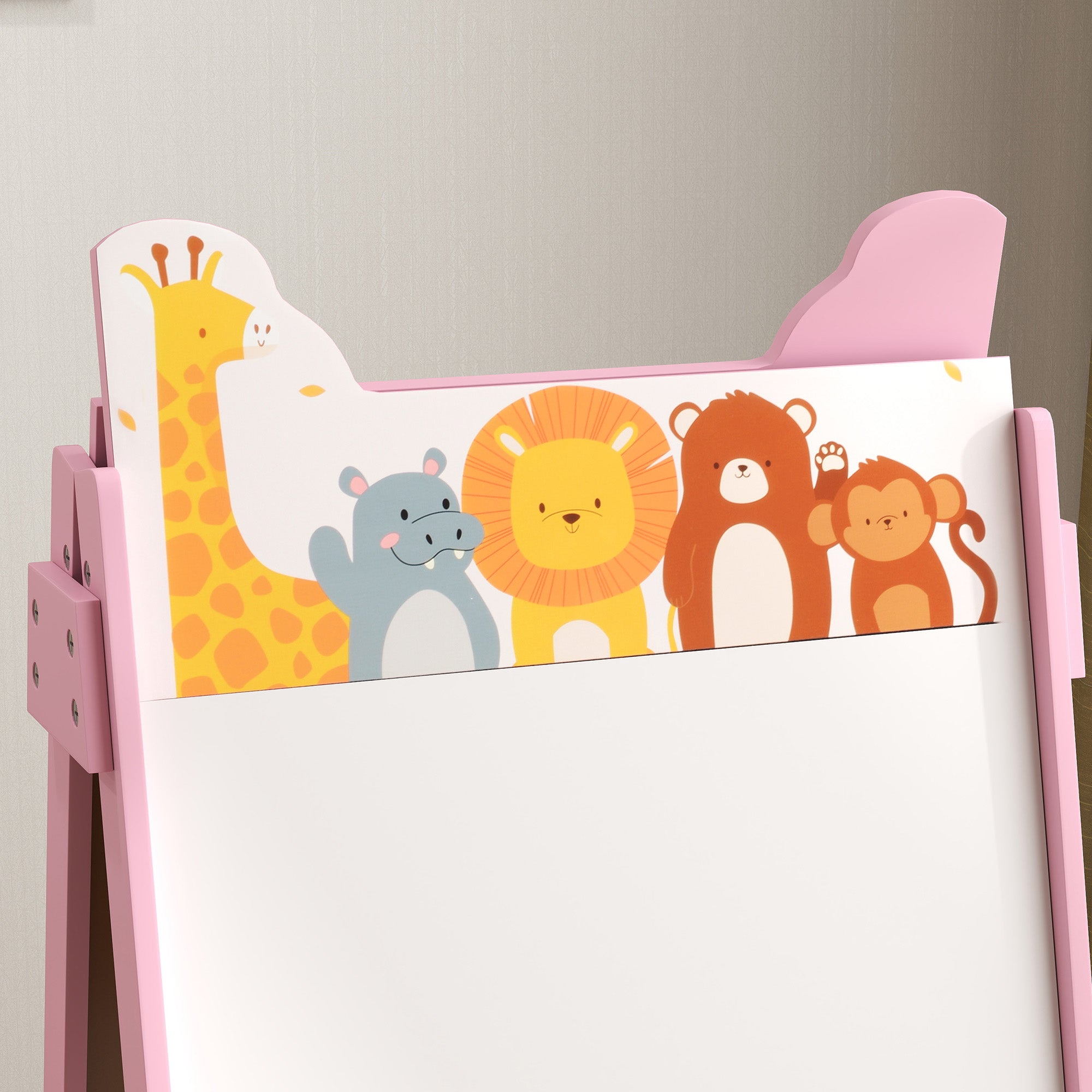 AIYAPLAY 2 in 1 Kids Easel with Whiteboard, Chalkboard, Storage Boxes, for 3-8 Years, Pink