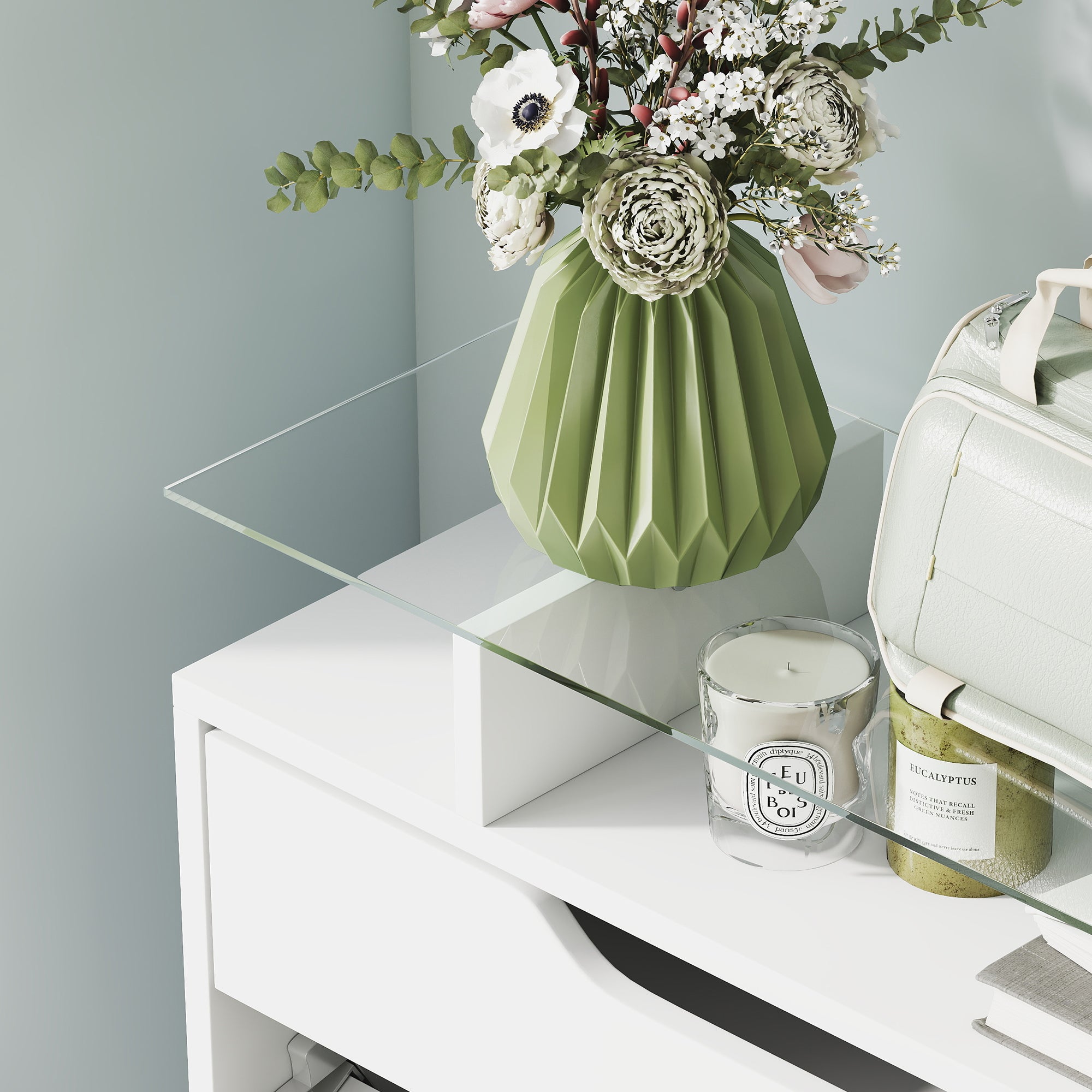 HOMCOM Shoe Storage Cabinet with Slide Out Drawer, 2 Flip Doors, Tempered Glass Top - White