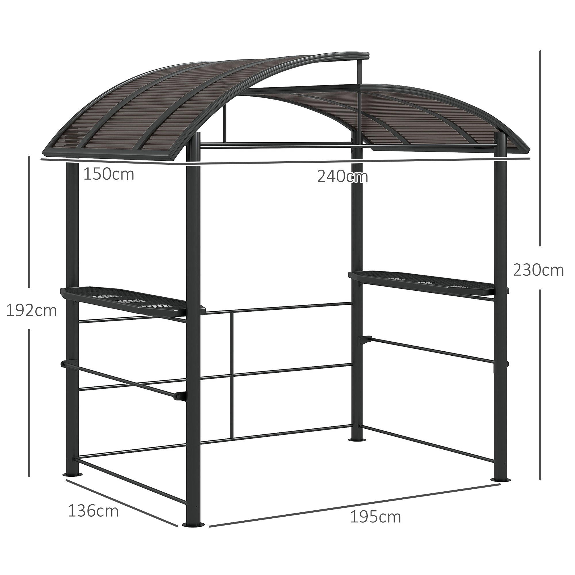 Outsunny 2.4 x 1.5m Outdoor Grill Gazebo with Side Shelves, PC Board Roof, Dark Grey - North Peak Garden Furniture