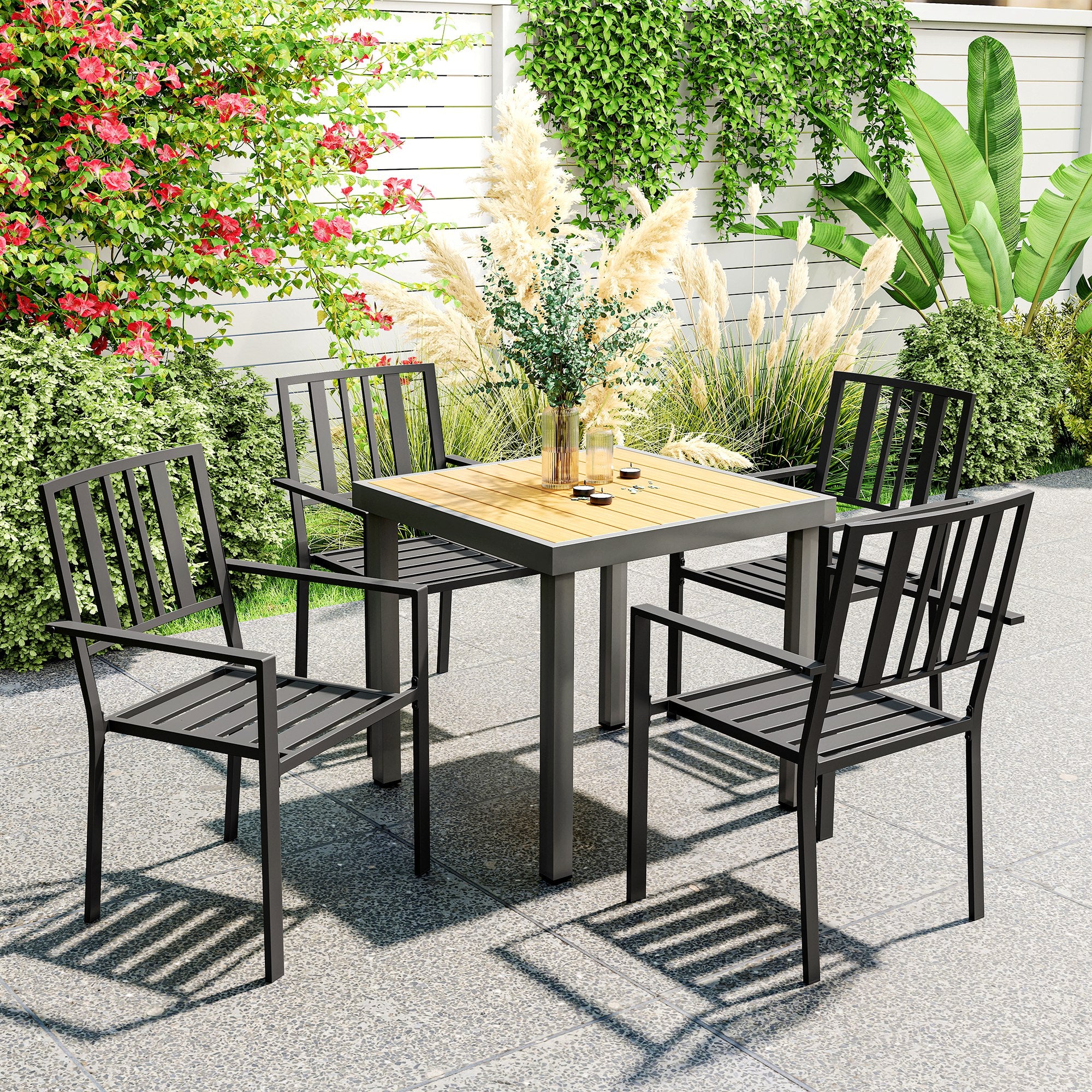 Outsunny Set of Four Minimal Metal Garden Chairs - Black - North Peak Garden Furniture