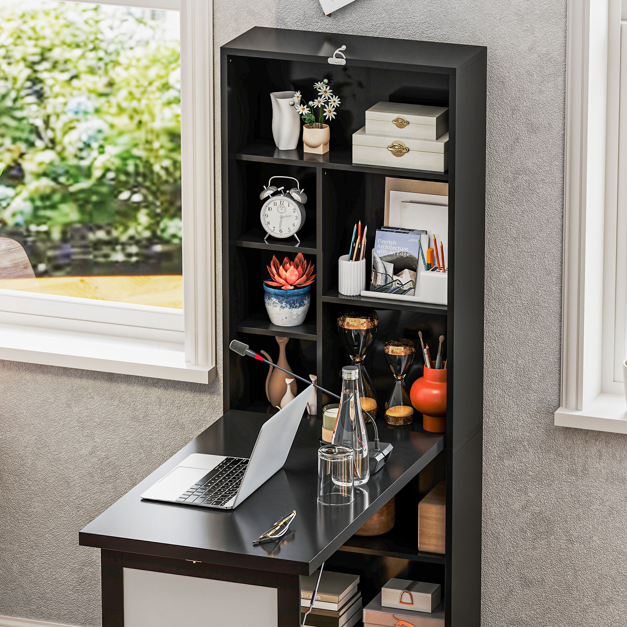 HOMCOM Three-Part Work Desk, with Storage and Chalkboard - Black - North Peak Garden Furniture