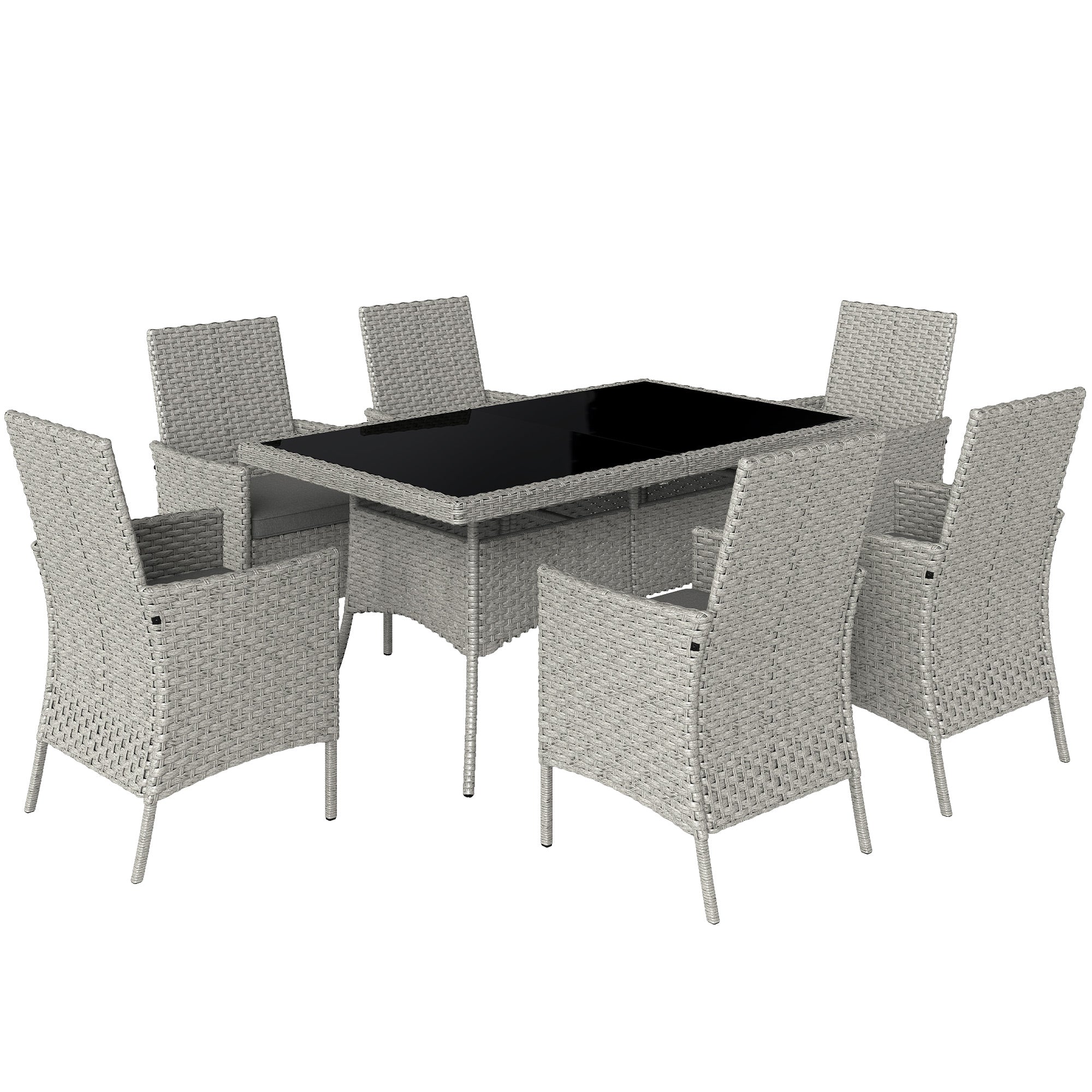 Outsunny Seven-Piece Rattan Dining Set - Grey - North Peak Garden Furniture