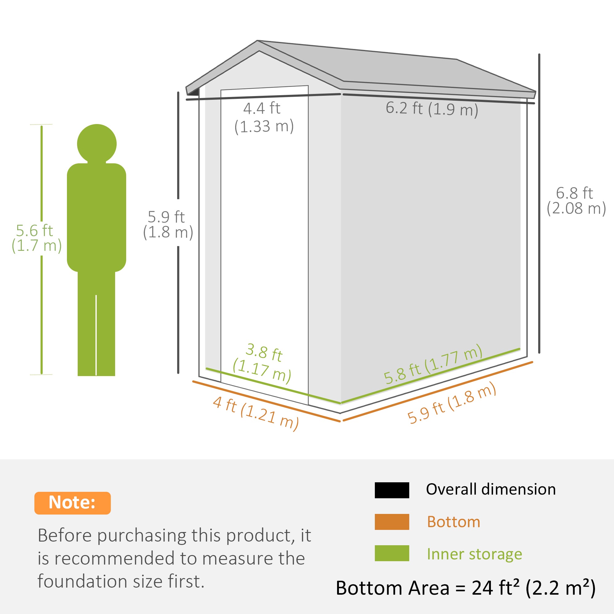 Outsunny 4.4ft x 6.2ft Aluminium Frame and Plastic Wall Shed, with Foundation - Grey - North Peak Garden Furniture