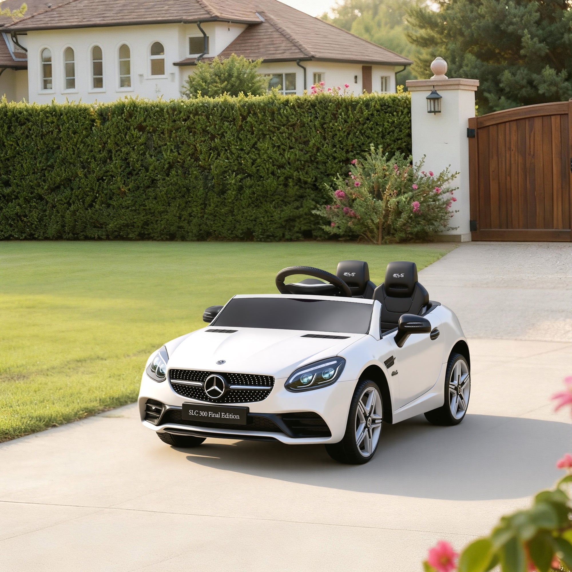 AIYAPLAY Benz SLC 300 Licensed 12V Kids Electric Ride On Car with Parental Remote Two Motors Music Lights Suspension Wheels for 3-6 Years White