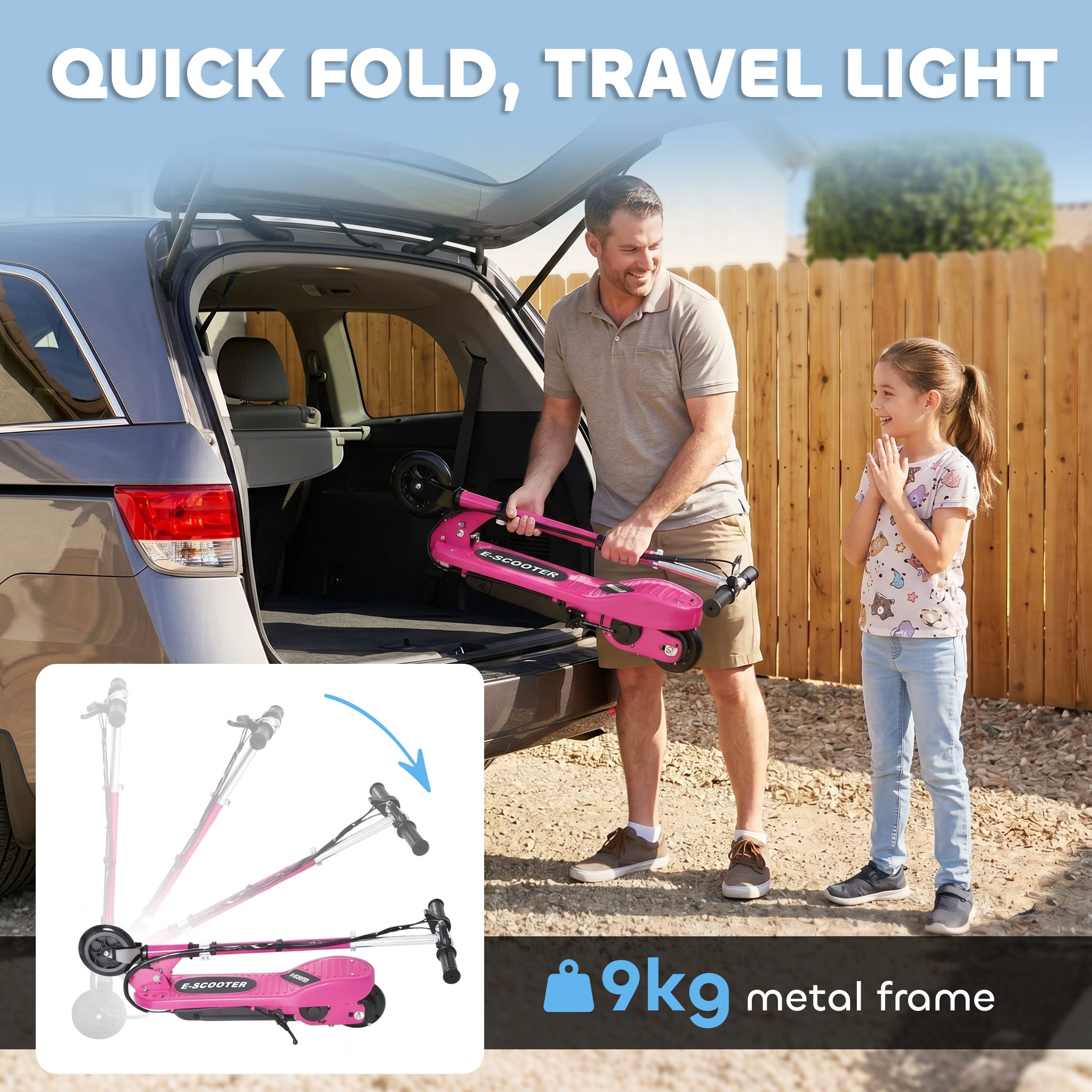 HOMCOM Folding Electric Kids Scooter Ride on Age 7-14, Pink