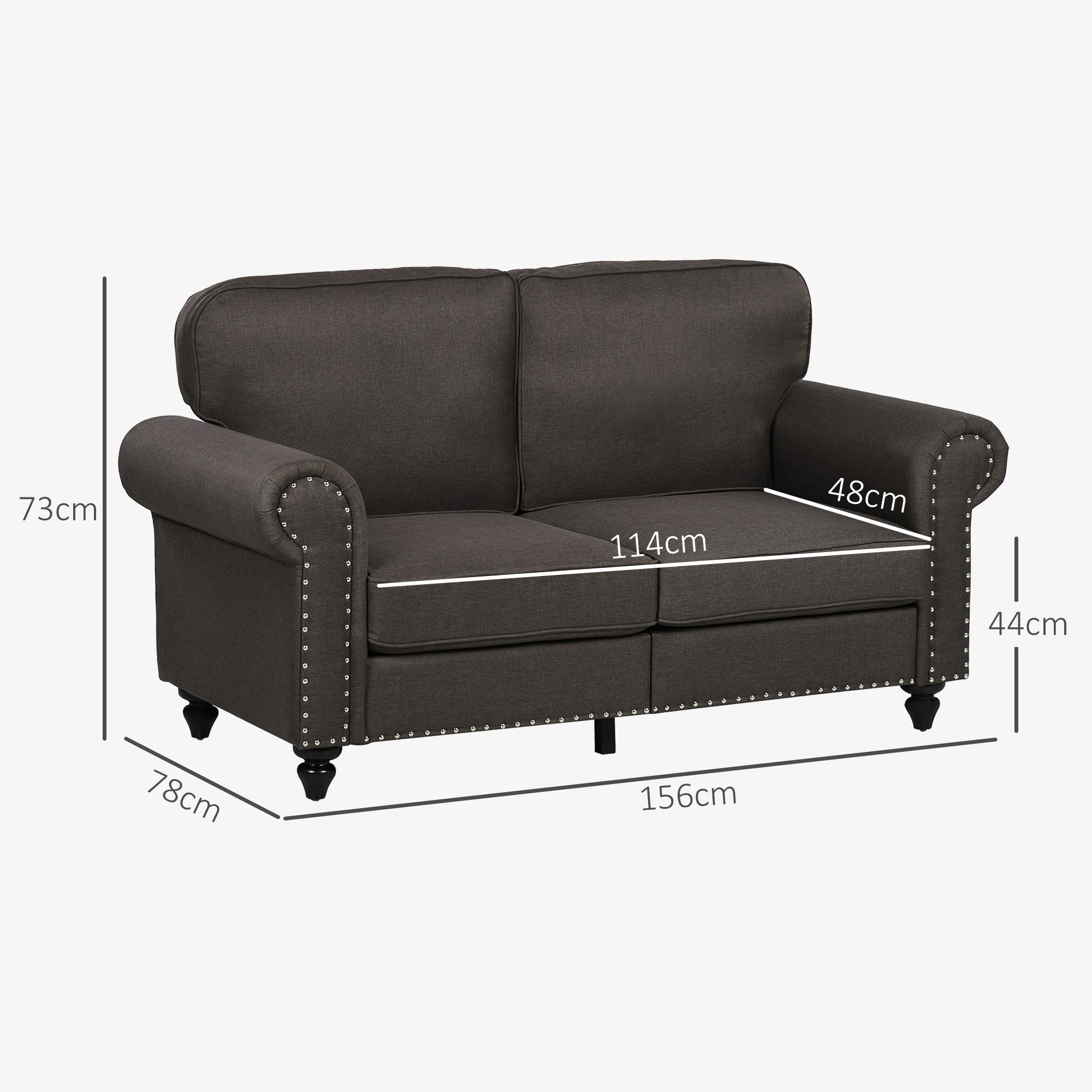 HOMCOM Two-Seater Mid-Century Sofa, with Pocket Springs - Dark Brown - North Peak Garden Furniture