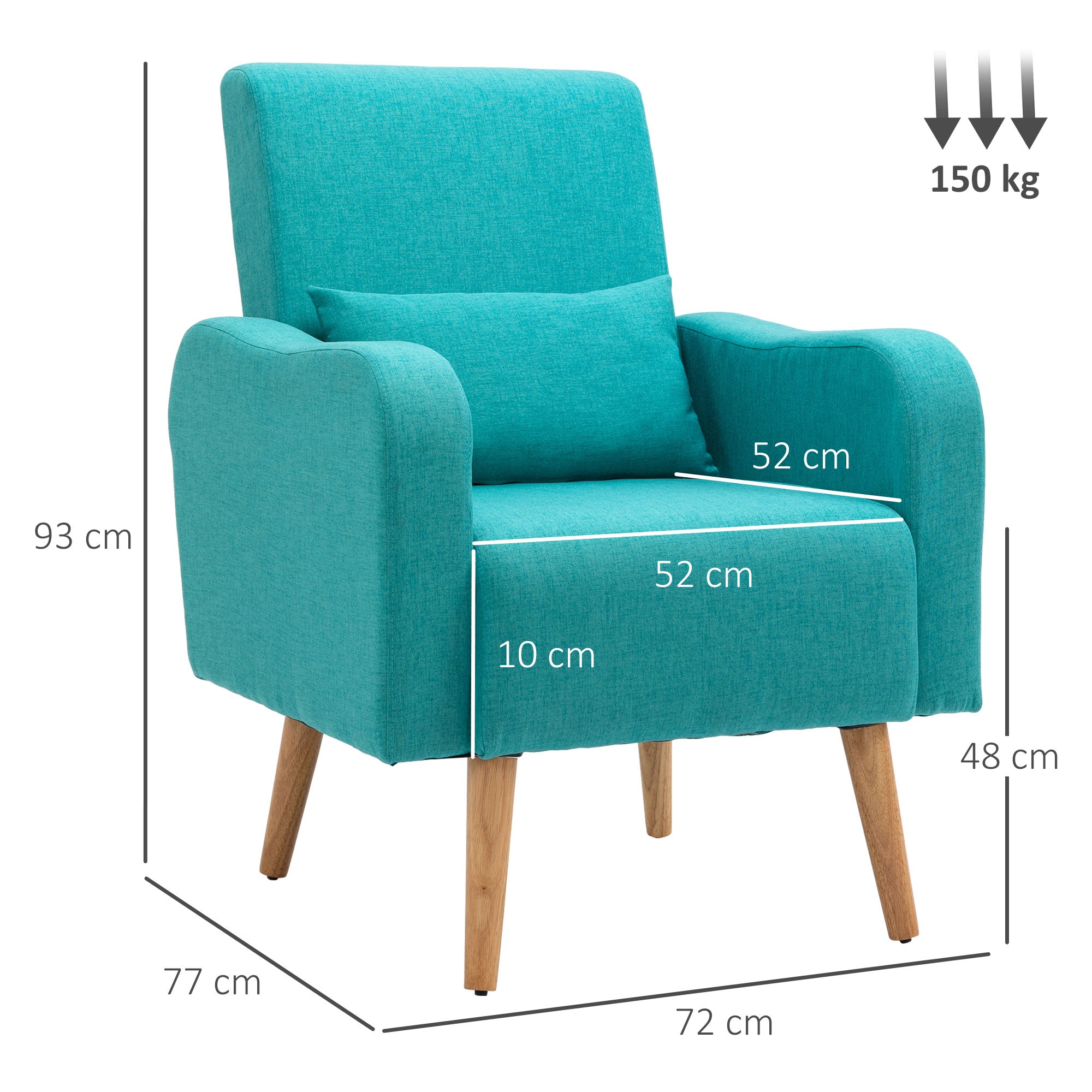 HOMCOM Accent Chair, Linen-Touch Armchair, Upholstered Leisure Lounge Sofa for Living Room, Club Chair with Wooden Frame, Teal - North Peak Garden Furniture