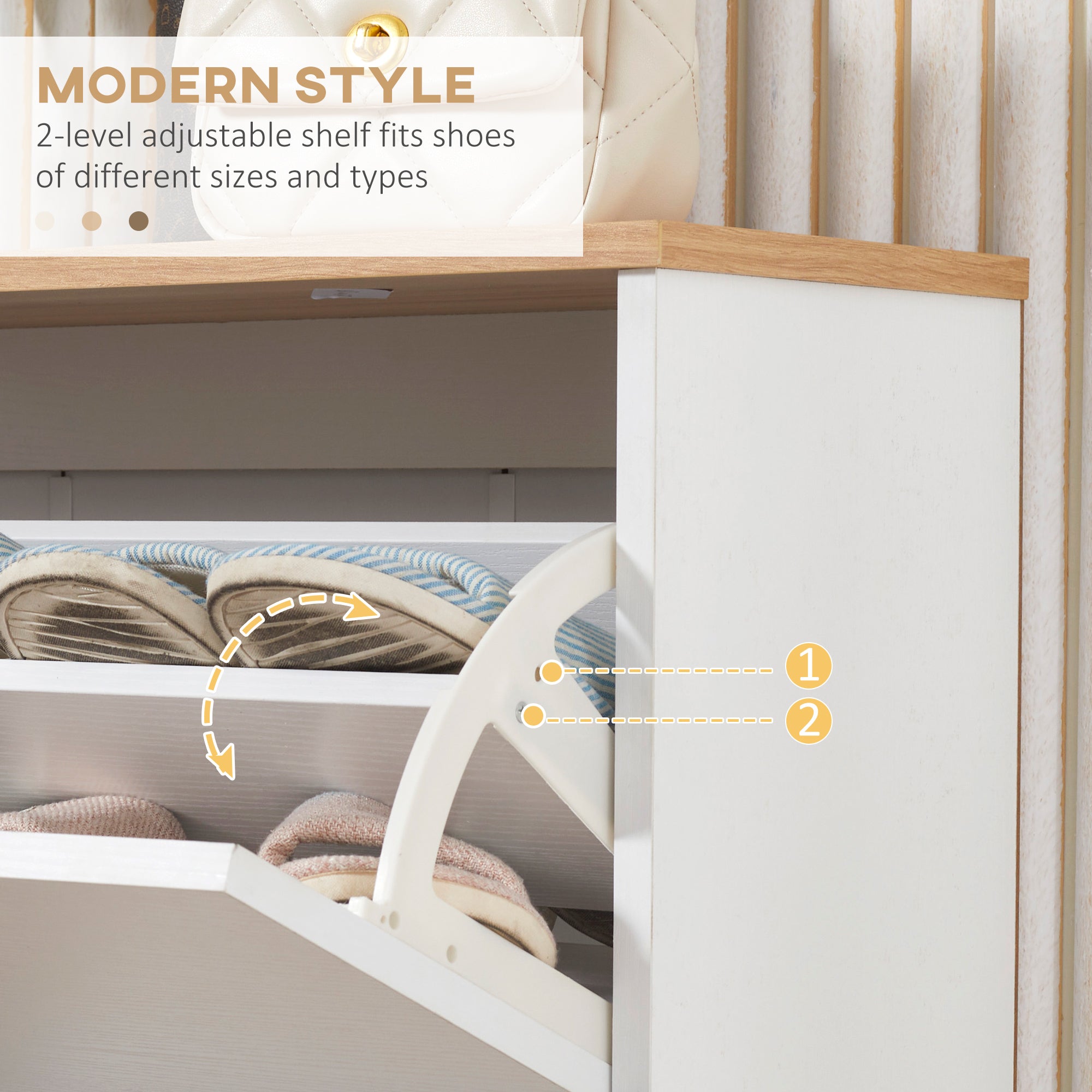 HOMCOM Narrow Shoe Cabinet, Slim Shoe Storage Cabinet with 3 Flip Drawers and Adjustable Shelves, 12 Pair of Shoes Organizer for Hallway, Entryway, White - North Peak Garden Furniture
