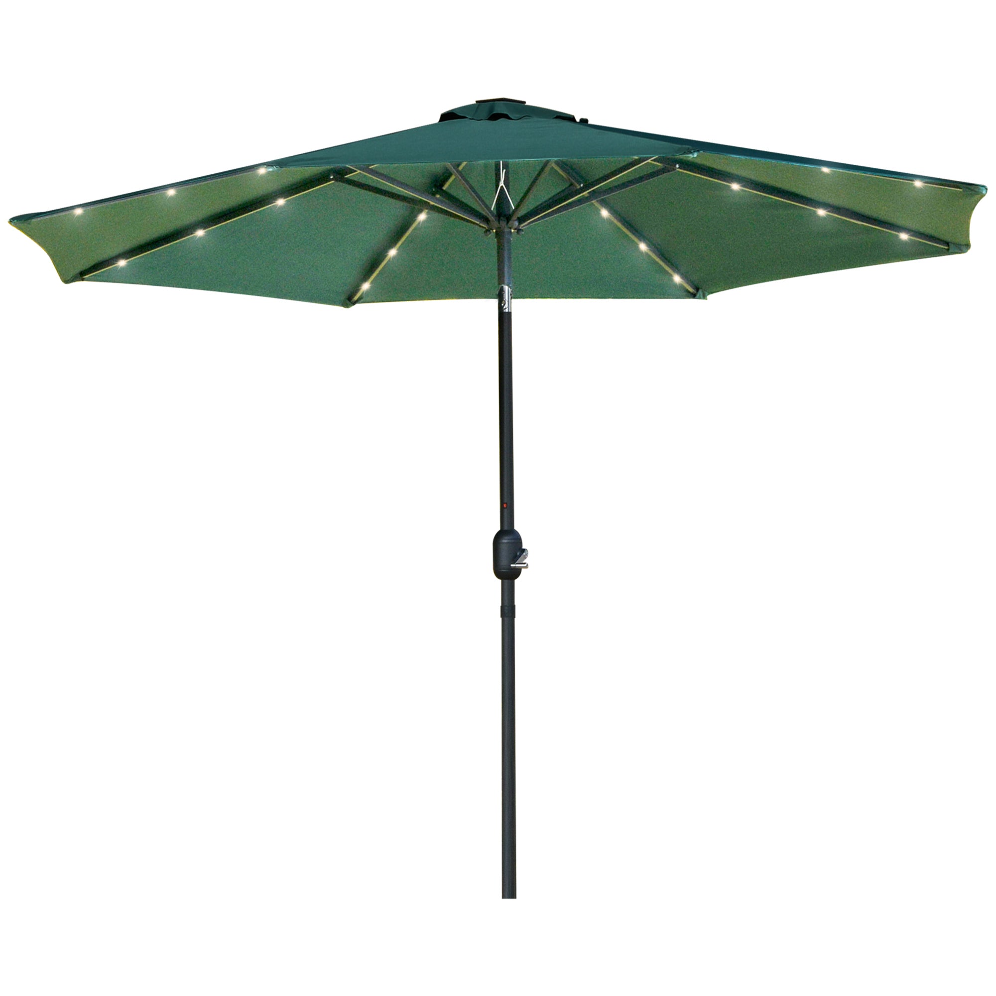 Outsunny LED Patio Parasol: 2.7m Tilting Umbrella with Crank & 8 Ribs, Green