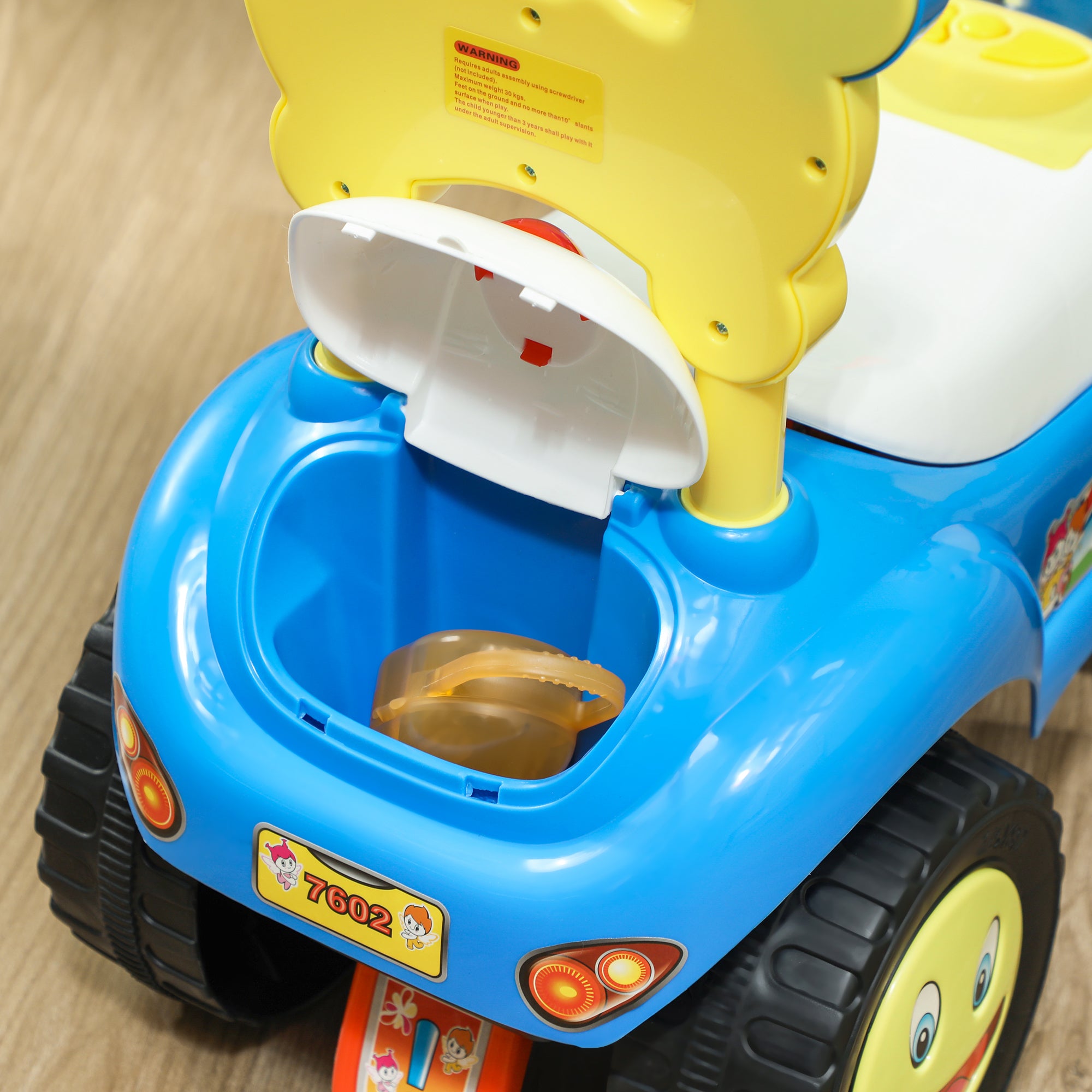 AIYAPLAY Foot to Floor oddler Ride on Toy w/ Music, Light, Horn, Under Seat Storage, Anti-Over-Backwards Device, Blue - North Peak Garden Furniture
