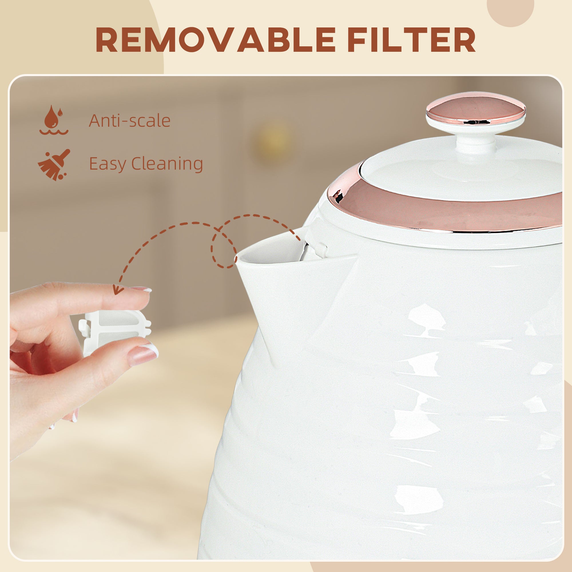 HOMCOM 3kW Rapid Boil Honeycomb Kettle - Cream - North Peak Garden Furniture