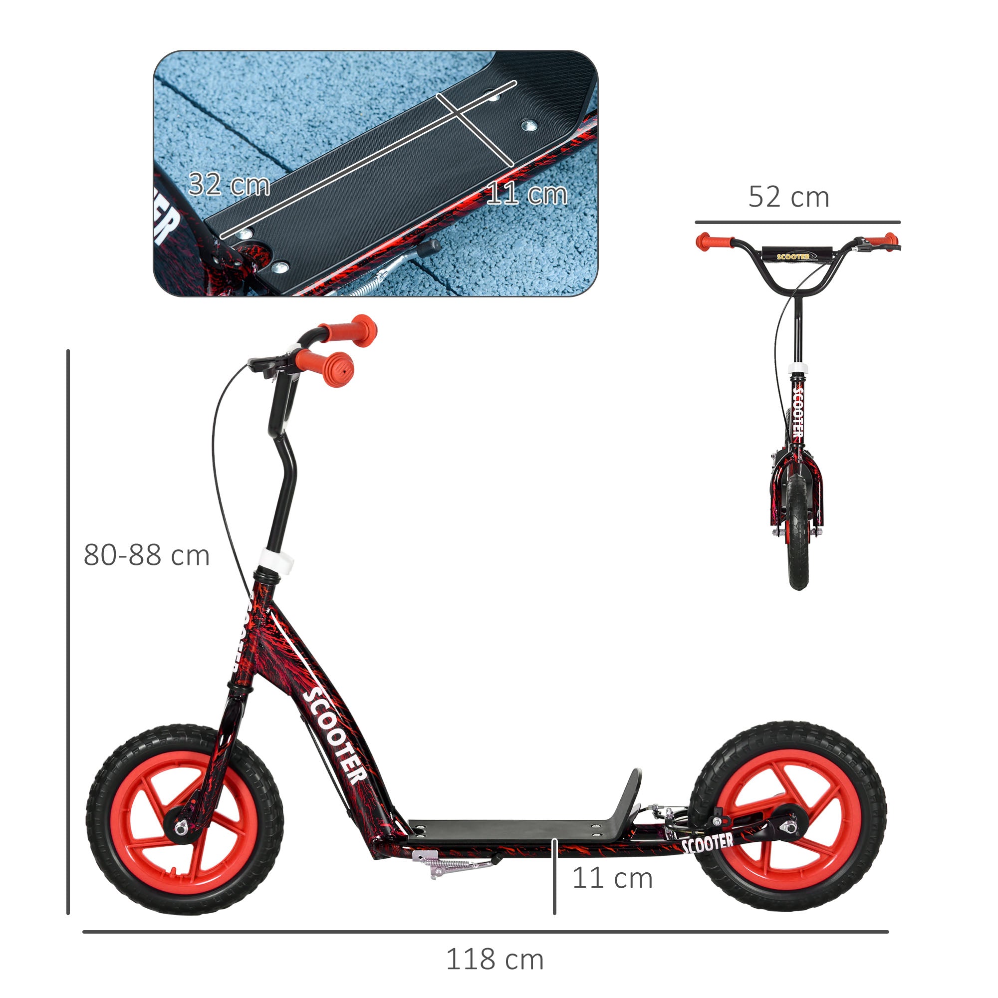 AIYAPLAY Kids Scooter with Adjustable Handlebar, Children's Kick Scooter with Non-slip Footplate, Rear Brake, Kickstand, Red - North Peak Garden Furniture