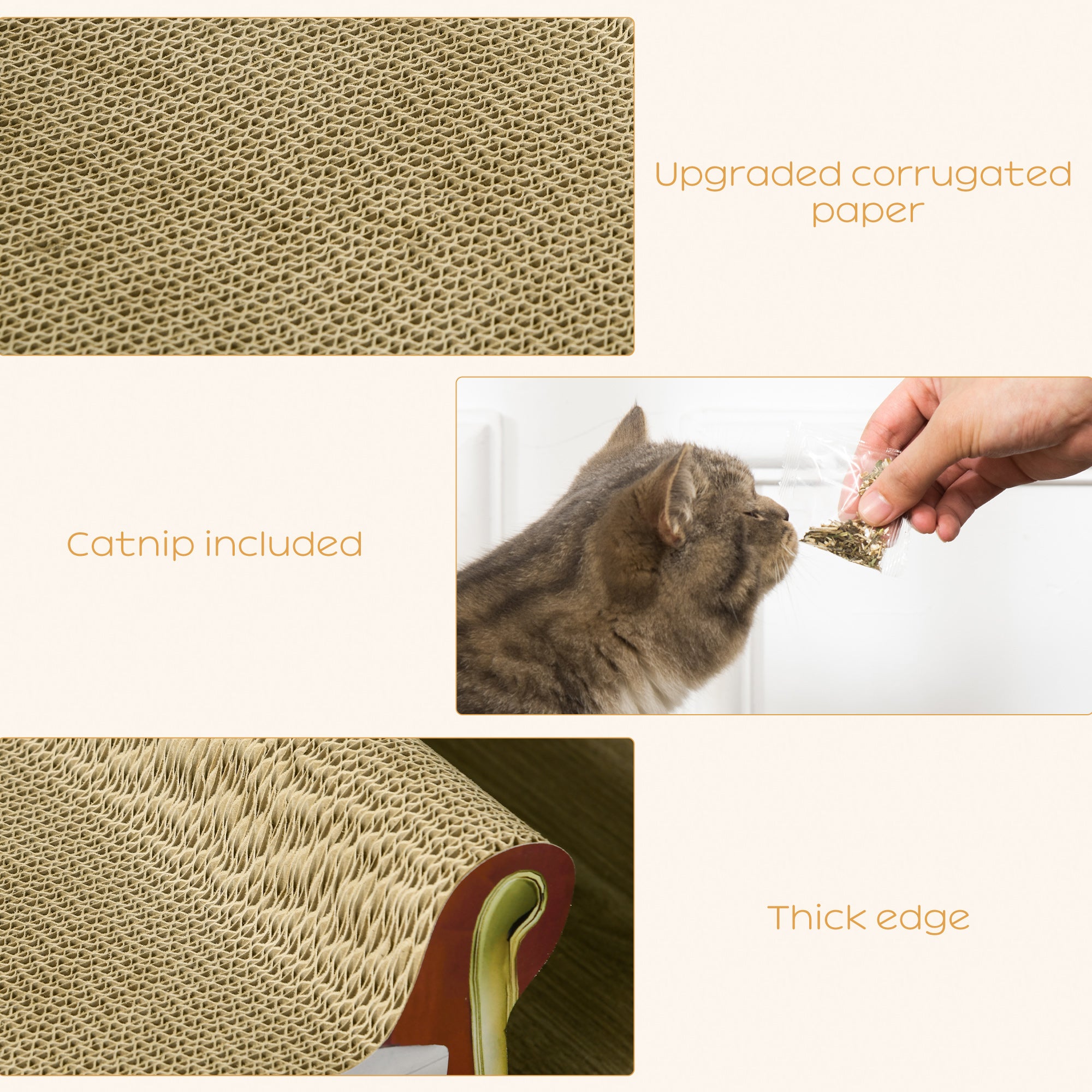 PawHut Cat Cardboard Scratcher, Lounge Sofa Bed with Catnip, 58 x 29.5 x 29cm - North Peak Garden Furniture