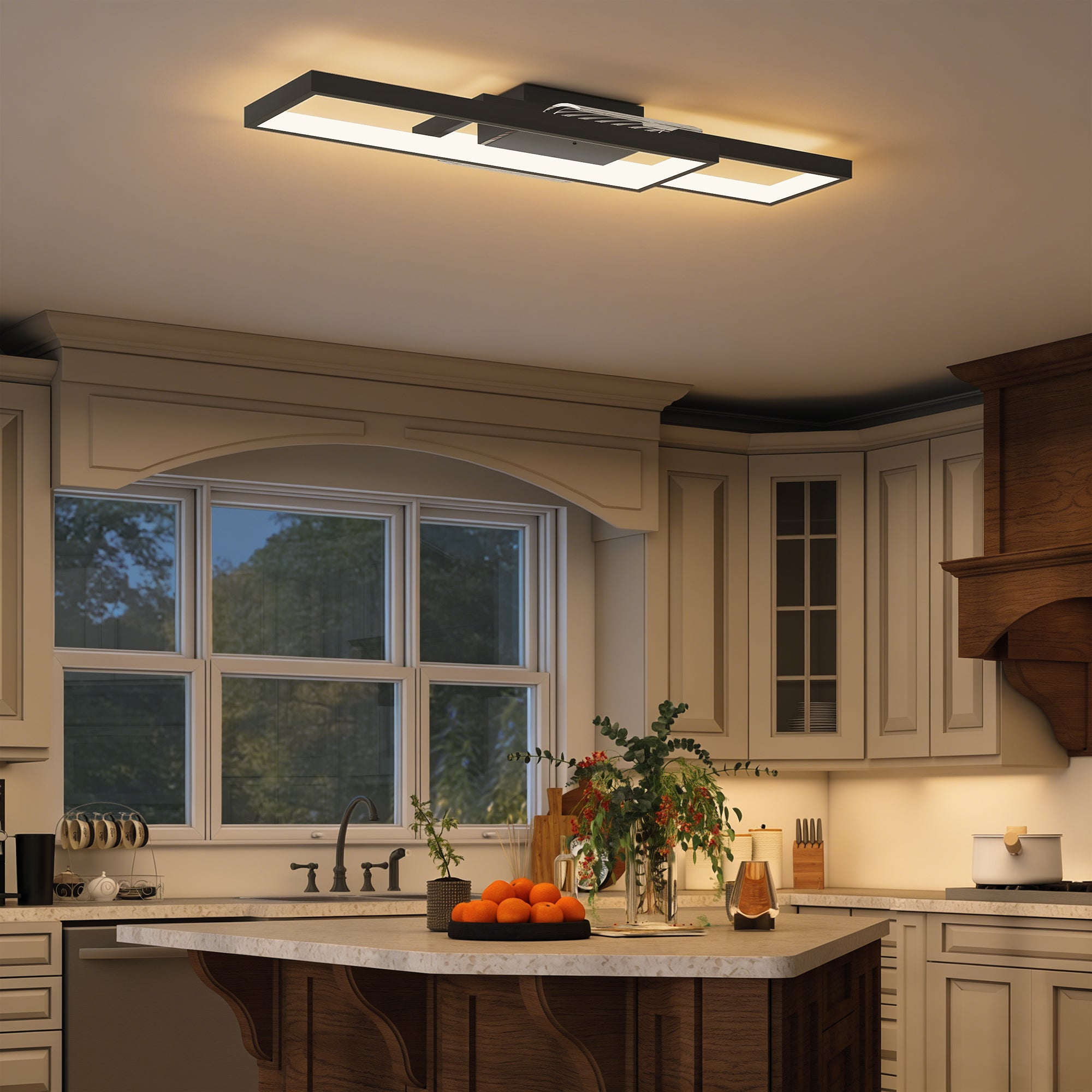 HOMCOM LED Ceiling Light, Modern Dimmable Ceiling Light with Wall Switch & Remote Control, Flush Mount Ceiling Lamp with 3000-6000K Colour Temperatures for Living Room, Bedroom, Black