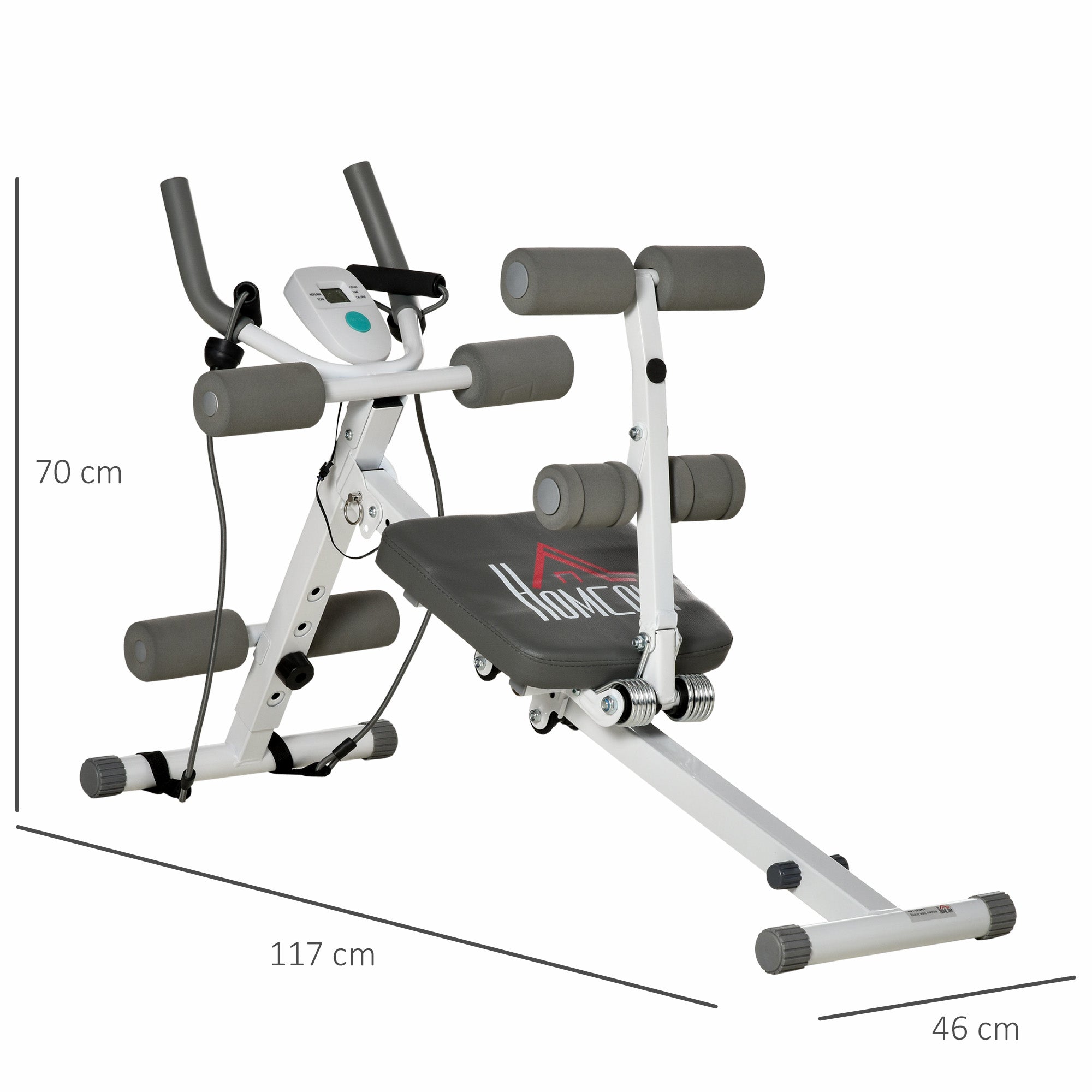 HOMCOM 2-IN-1 Core Abdominal Ab Trainer Sit Up Bench with LCD Screen, Adjustable Fitness Crunch Machine for Home GYM - North Peak Garden Furniture