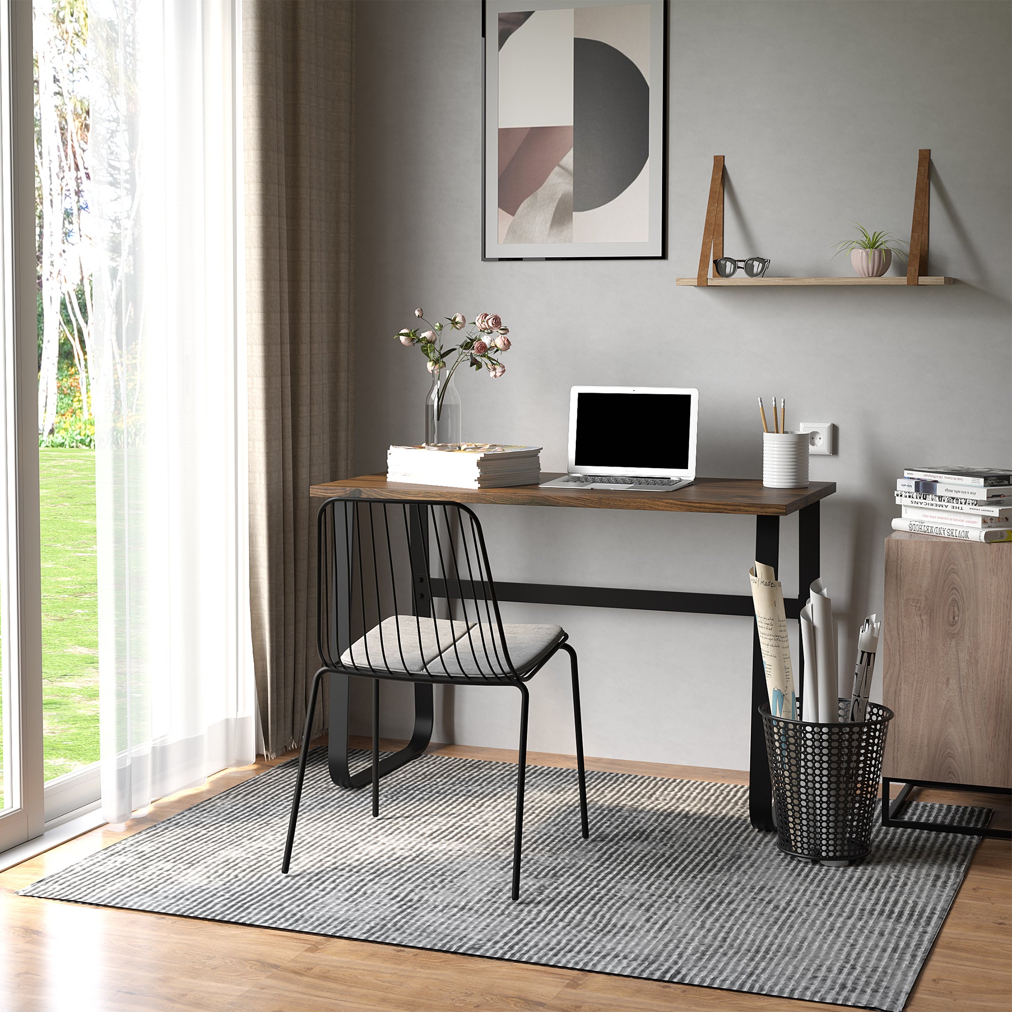 HOMCOM Computer Desk, Small Home Office Desk, Industrial Study Workstation with Metal Frame, 115 x 58 x 74.5cm, Rustic Brown and Black - North Peak Garden Furniture