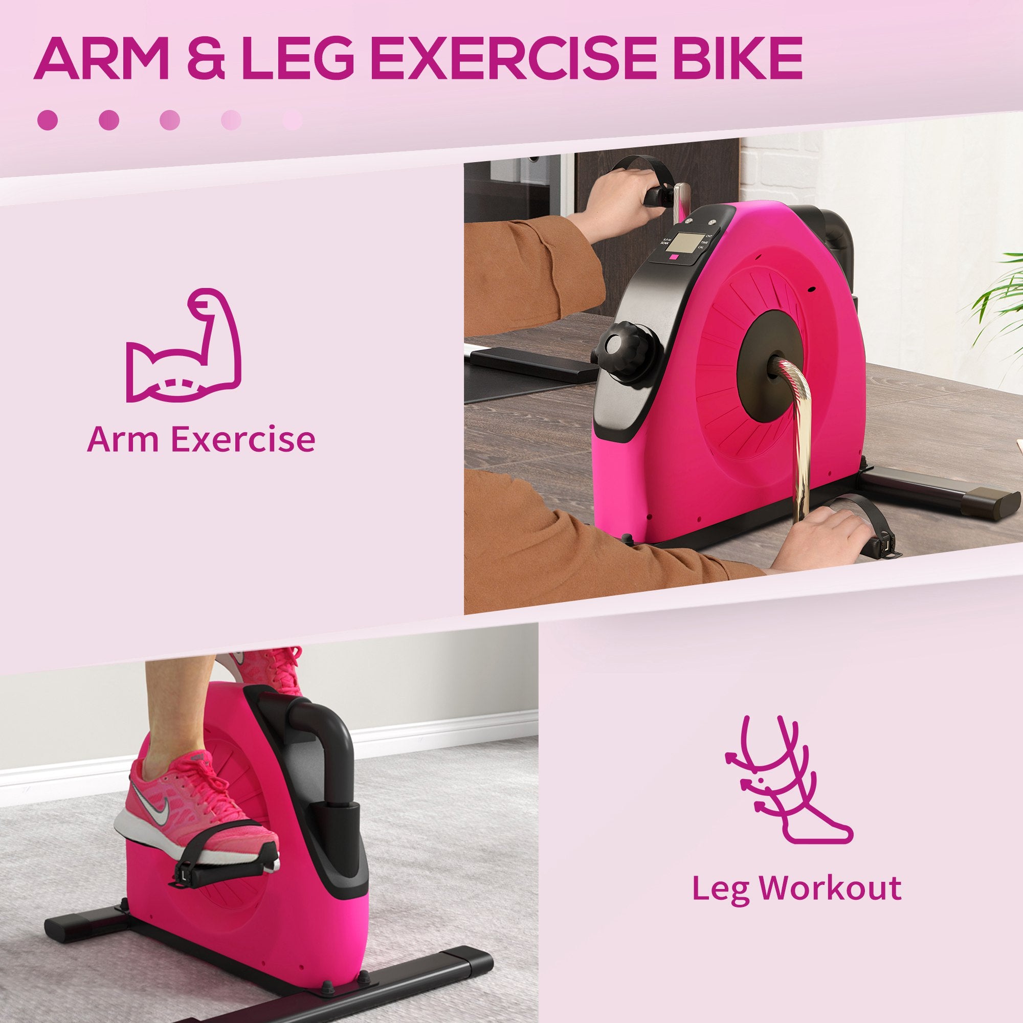 SPORTNOW Mini Exercise Bike, Portable Pedal Exerciser with LCD Display for Legs, Arms, Rehabilitation, Therapy, Red - North Peak Garden Furniture