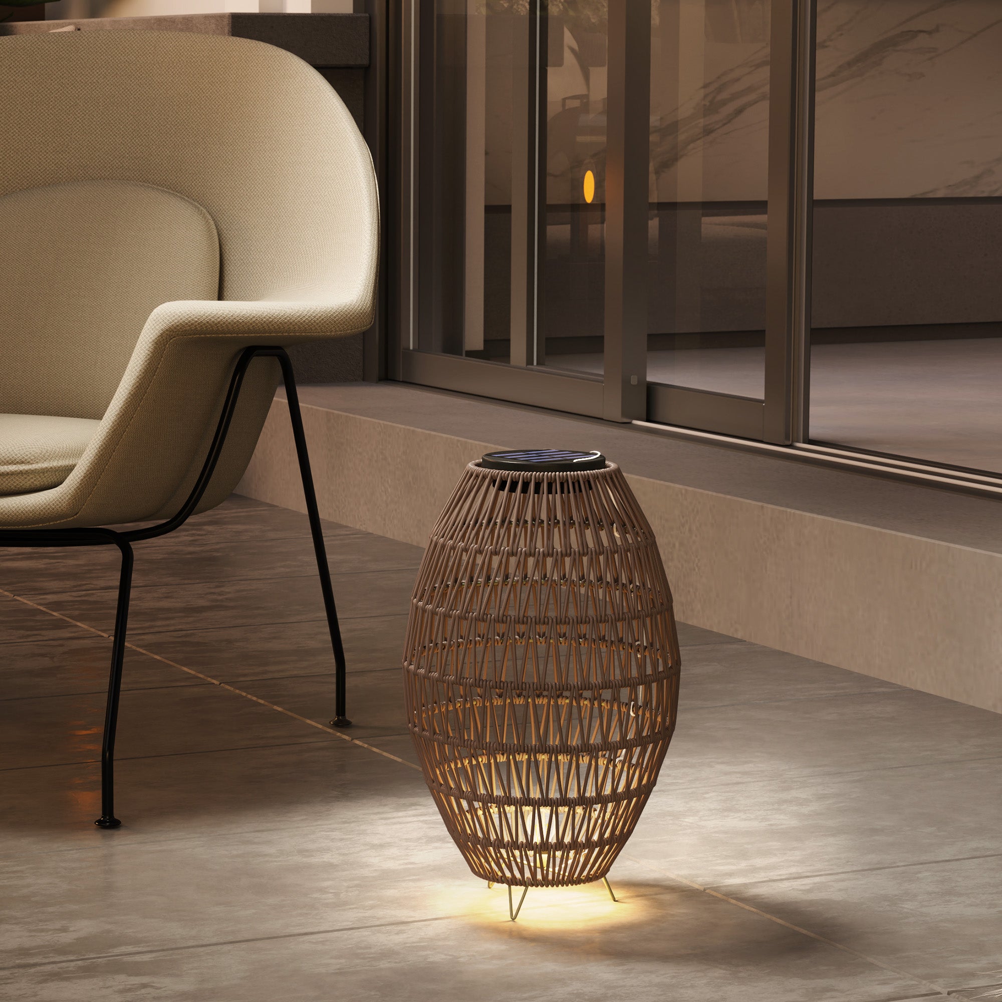 Outsunny Rattan Solar Lamp, Garden Solar Lantern with Auto On/Off Light, IP44 Waterproof, Decorative Outdoor Rattan Lamp for Porch, Pathway, Dark Brown - North Peak Garden Furniture