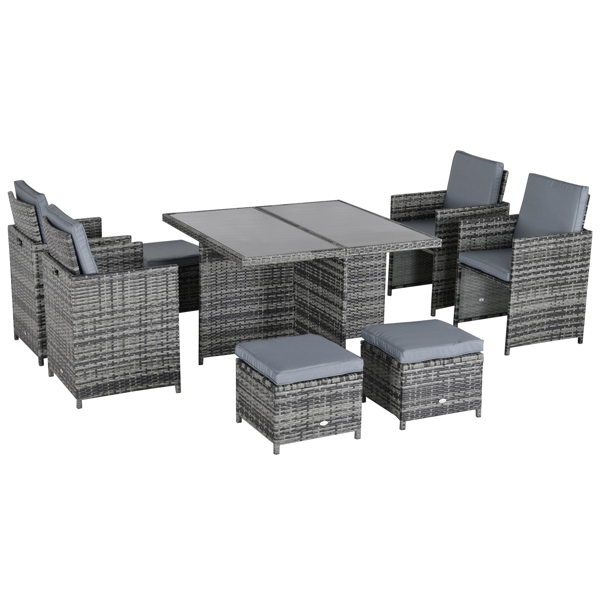 Outsunny 8-Seater Rattan Dining Set Garden Furniture Cushion Seat Woven Rattan Grey - North Peak Garden Furniture