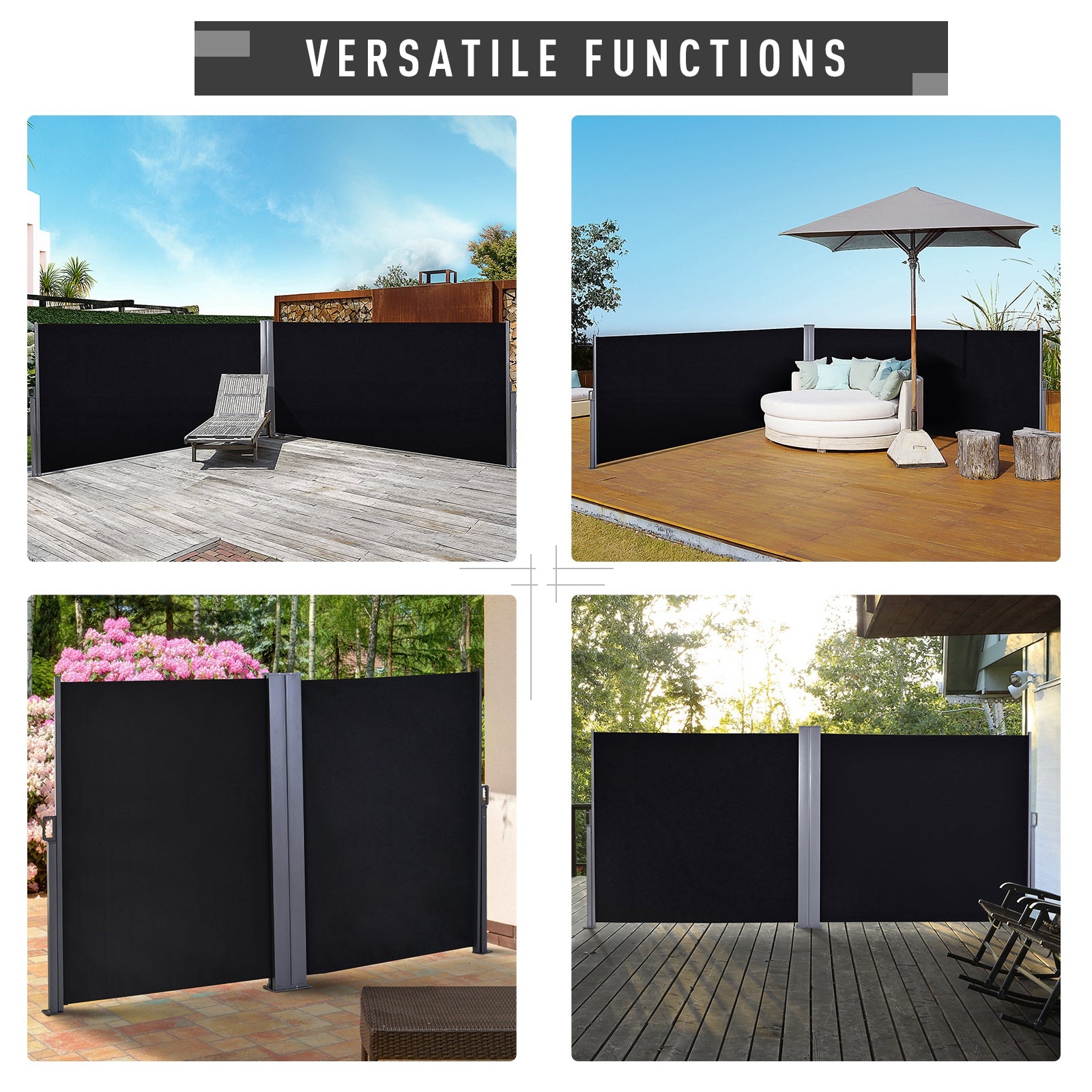 Outsunny Steel Frame Retractable Double-Sided Awning Black