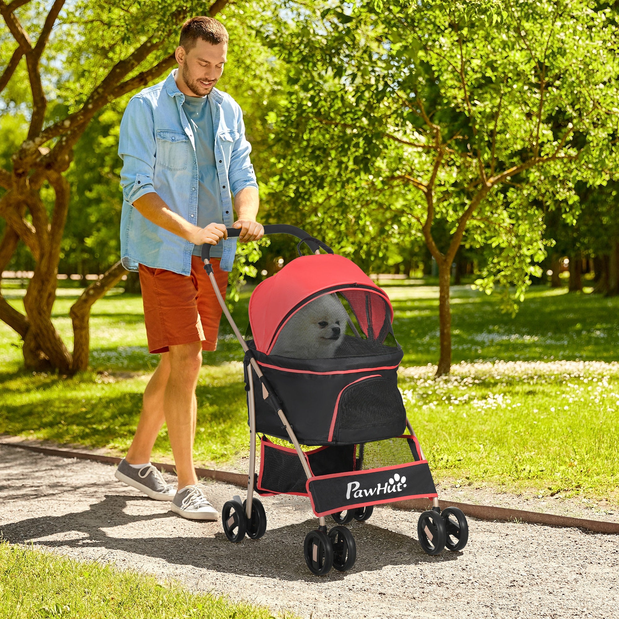PawHut 3 In 1 Detachable Pet Stroller, for Extra Small and Small Dogs - Red - North Peak Garden Furniture
