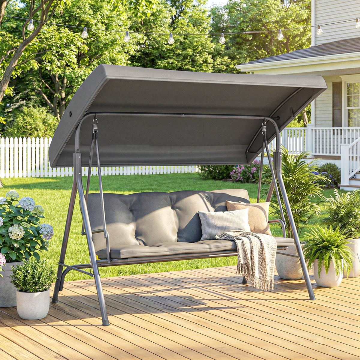 Outsunny Three-Seater Garden Swing Seat - Dark Grey