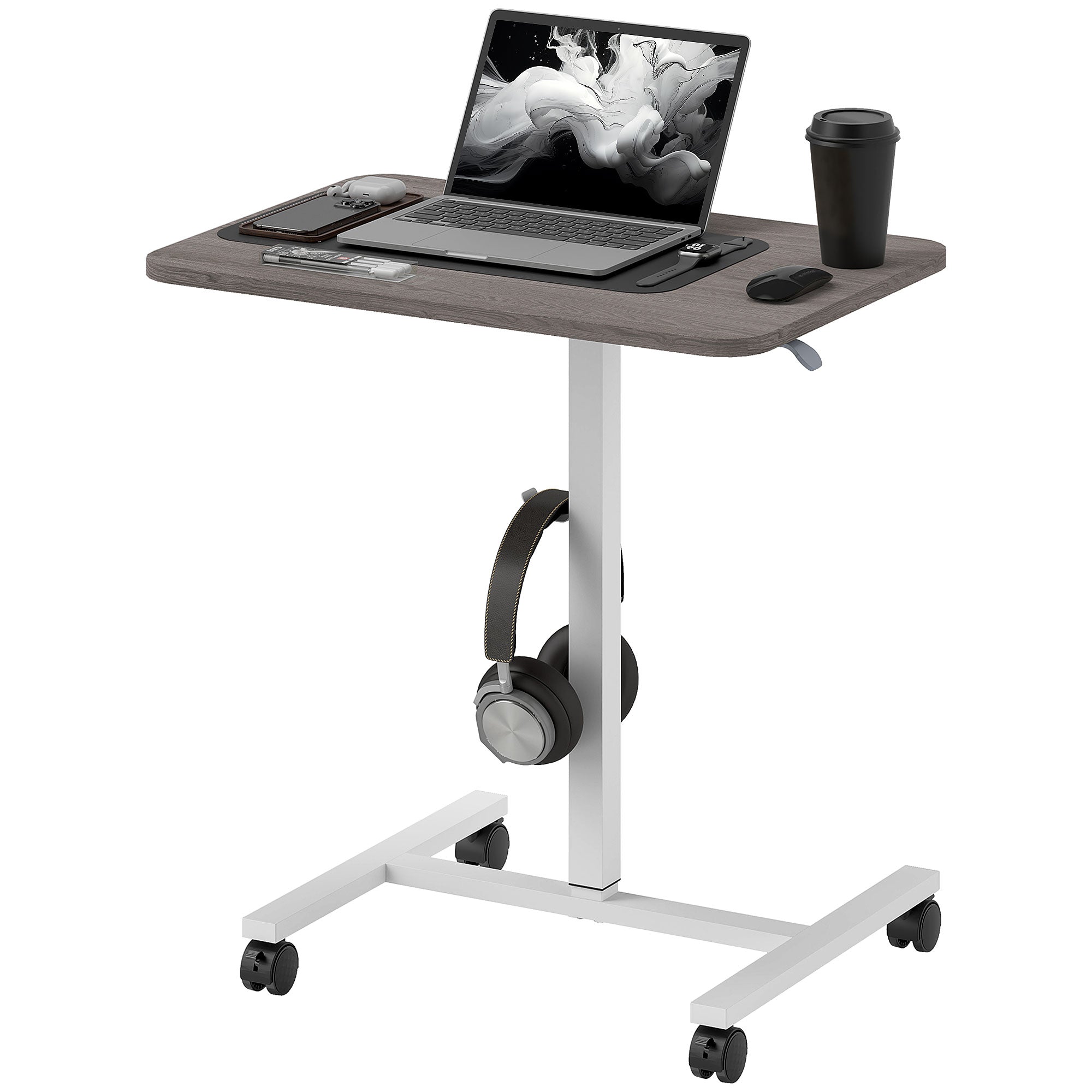 HOMCOM 75-115cm Manual Adjustable Sit-To-Stand Desk - White/Grey - North Peak Garden Furniture